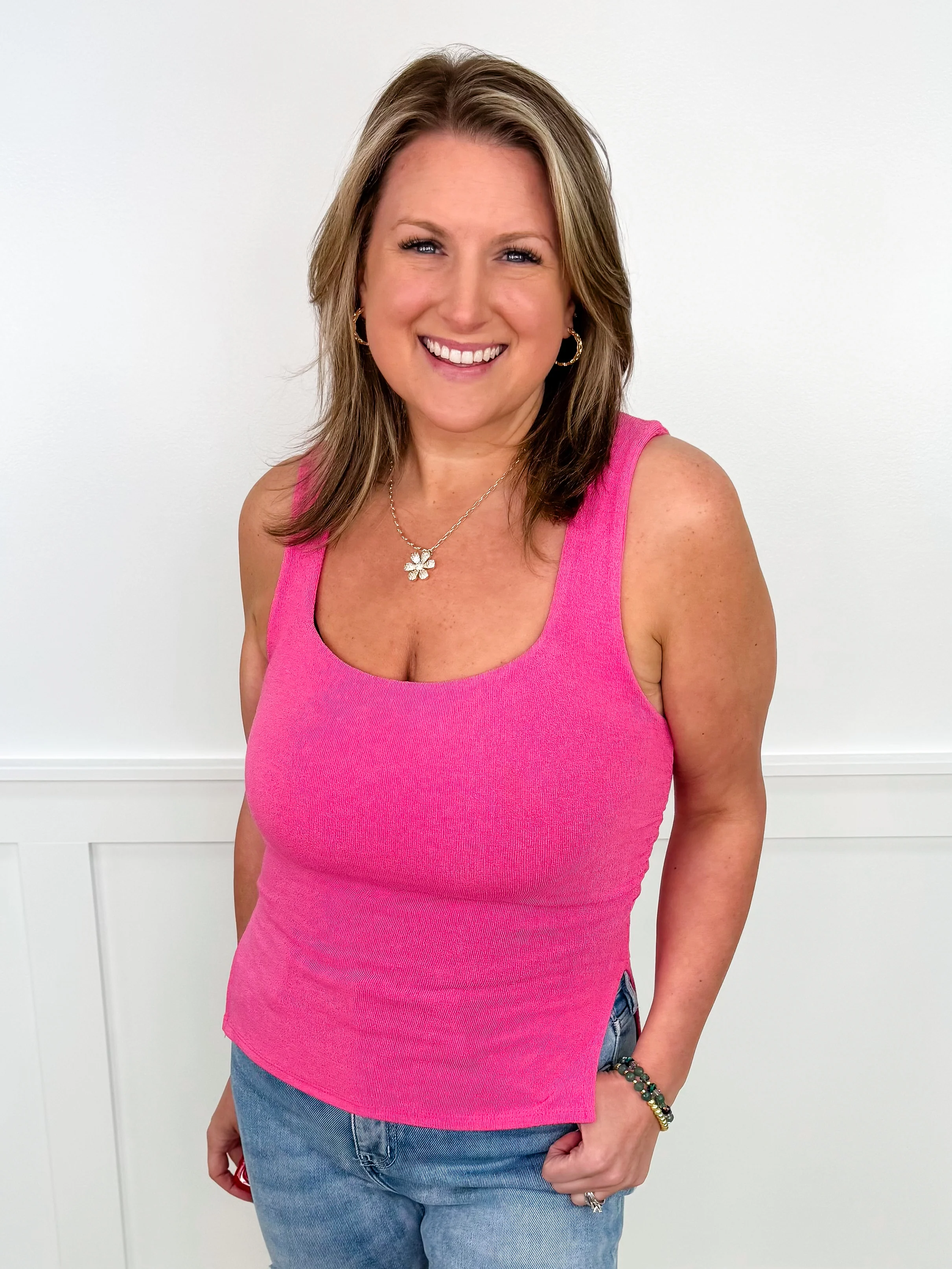Still Running Around Knit Pink Avery Mae Tank Top