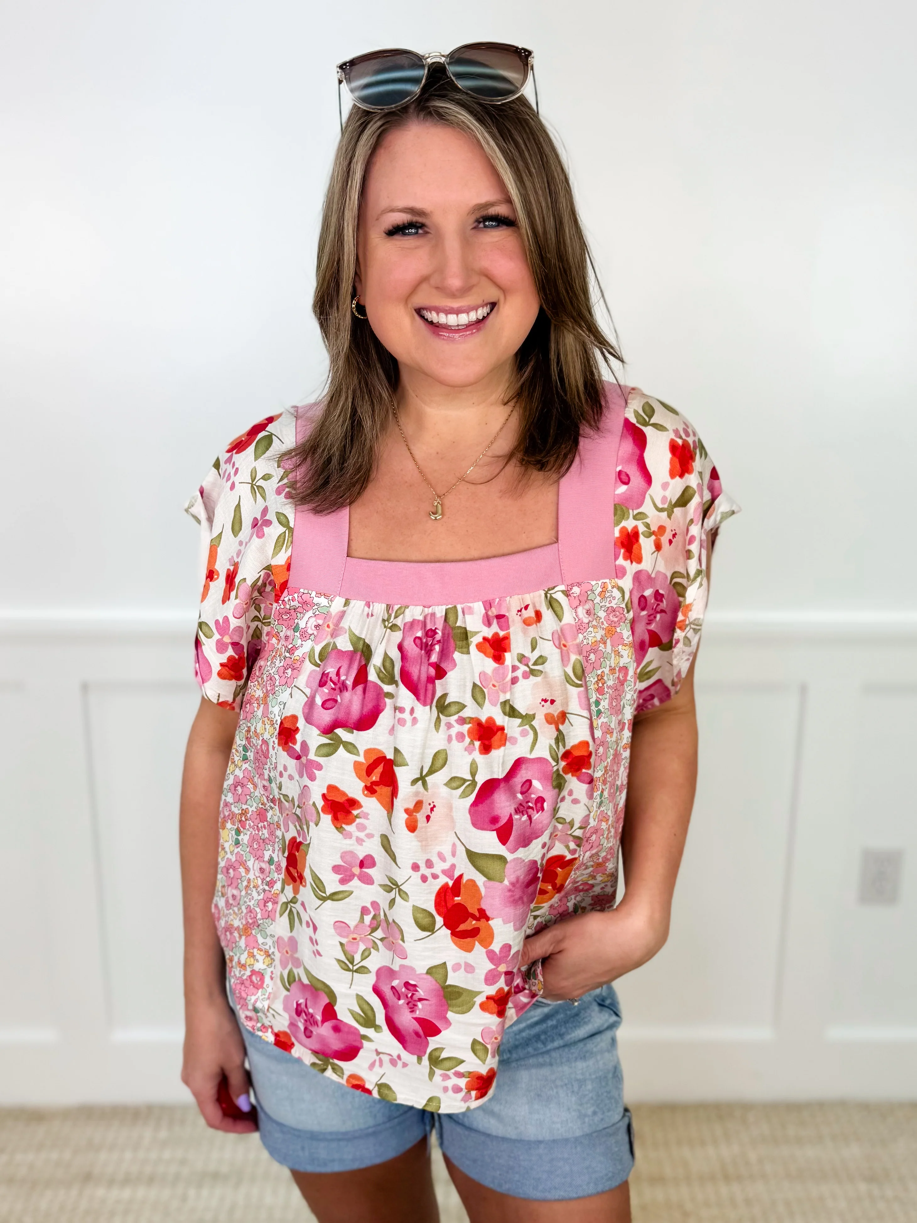 Summer Day Dreaming Rayon Blend Short Sleeve Pink Avery Mae Top