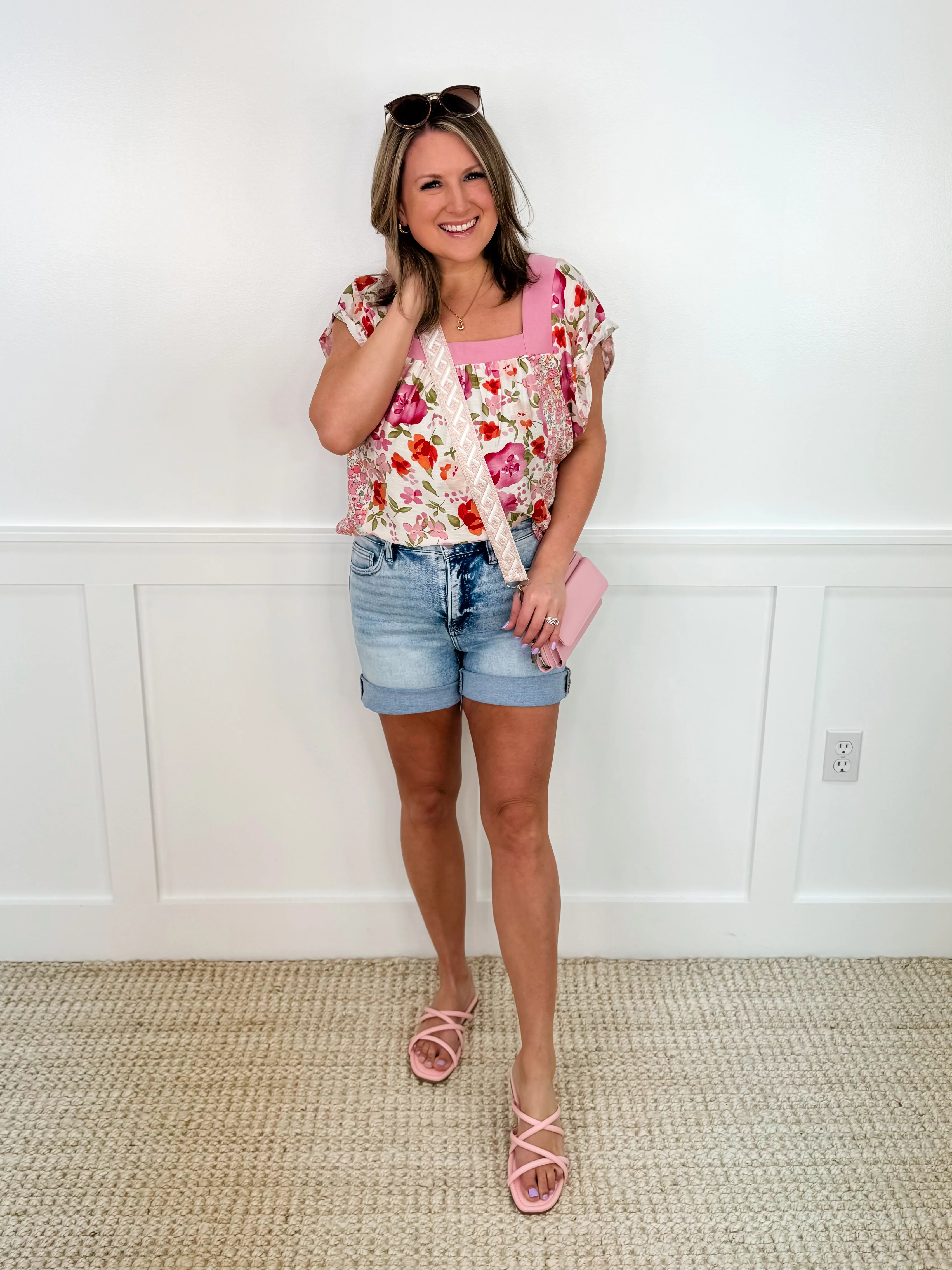 Summer Day Dreaming Rayon Blend Short Sleeve Pink Avery Mae Top - Image 3