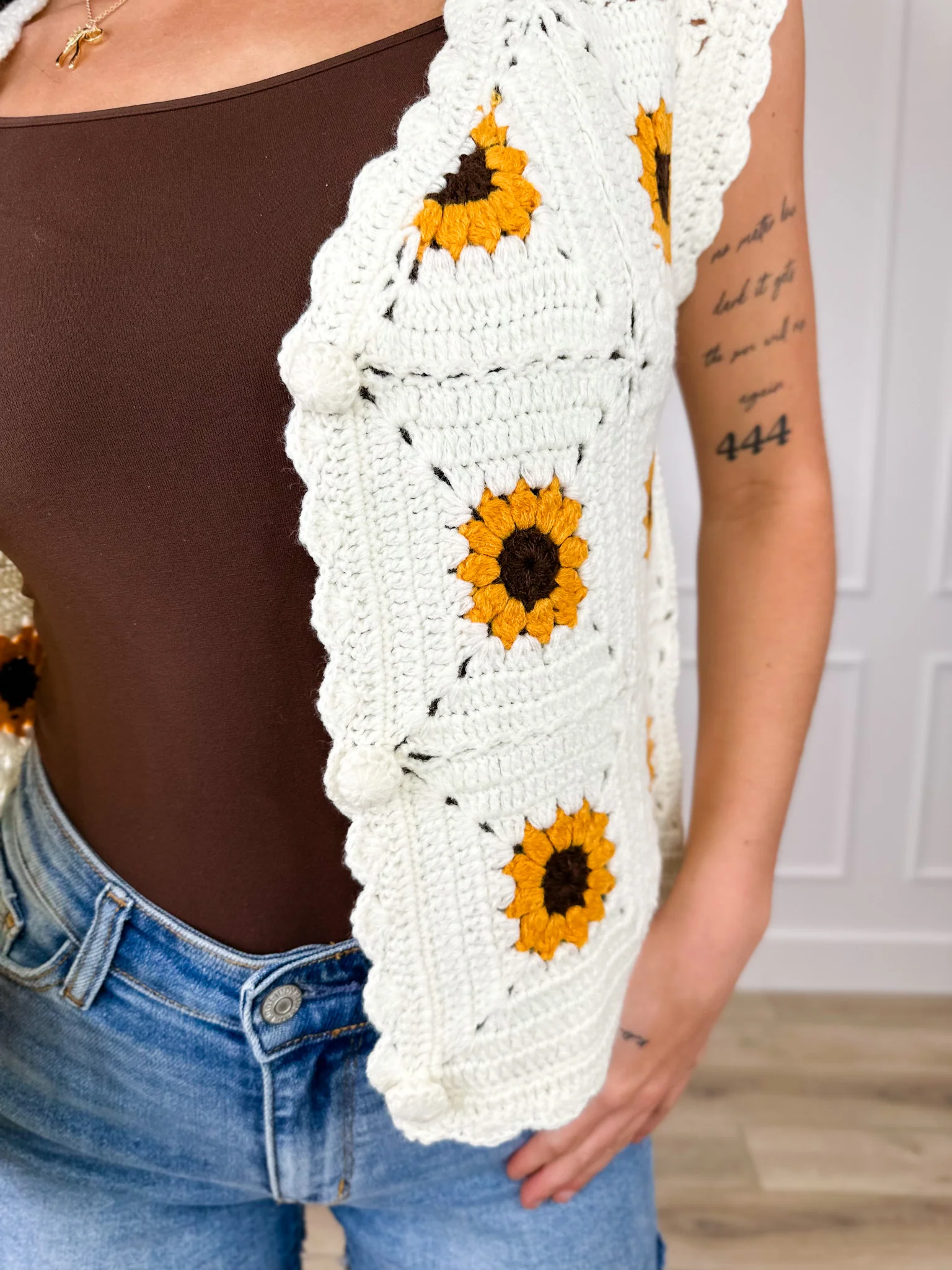 Sunflower Feelings Crochet Cream Avery Mae Button Up Top - Image 3