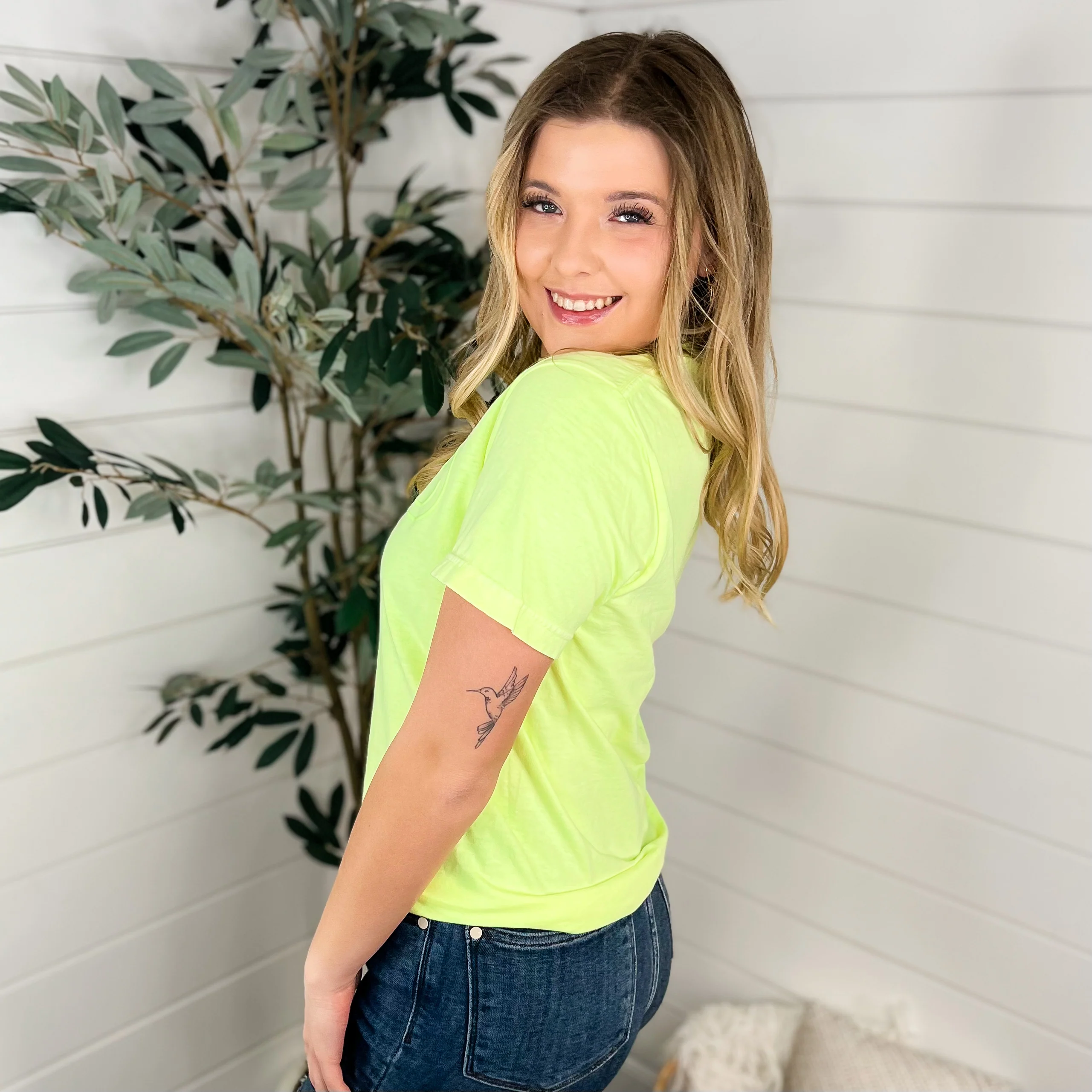 Sunny Disposition Cotton Short Sleeve Neon Avery Mae Graphic Tee Shirt - 2 colors! - Image 3