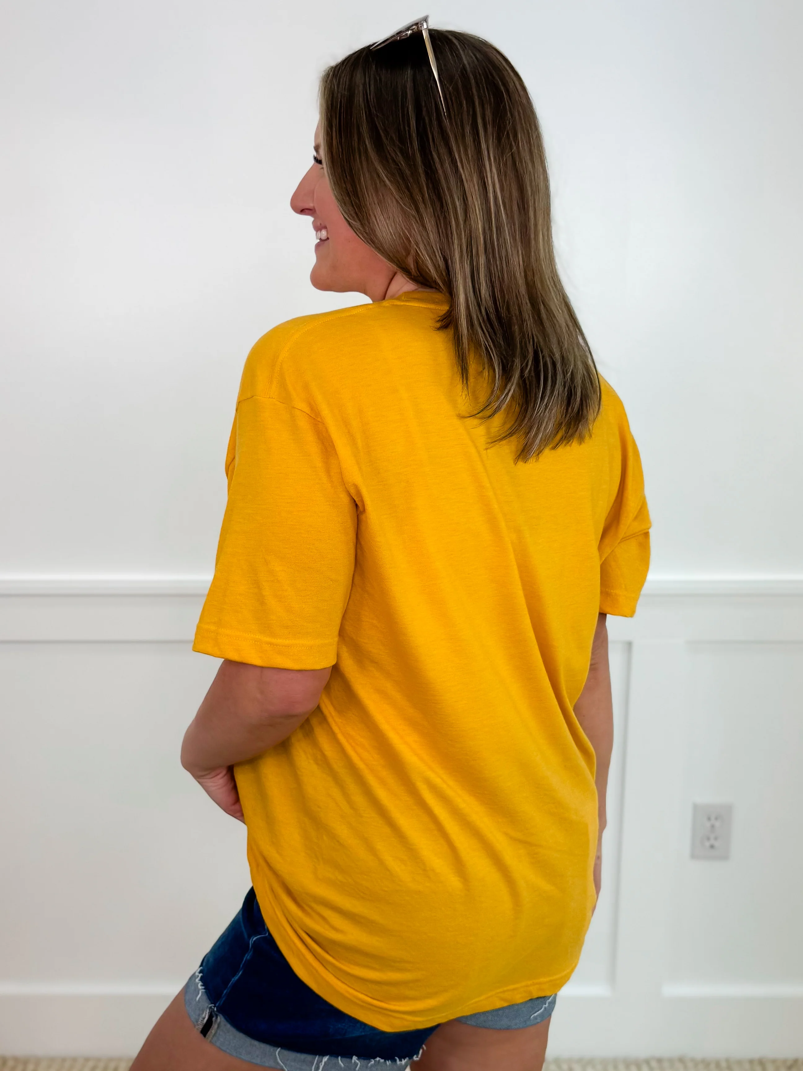 Sunshine Daisy Cotton Blend Short Sleeve Yellow Avery Mae Graphic Tee Shirt - Image 2