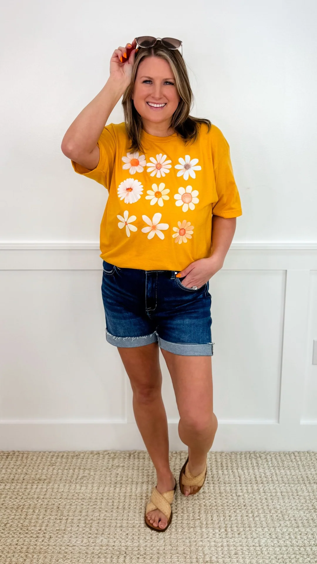 Sunshine Daisy Cotton Blend Short Sleeve Yellow Avery Mae Graphic Tee Shirt - Image 4