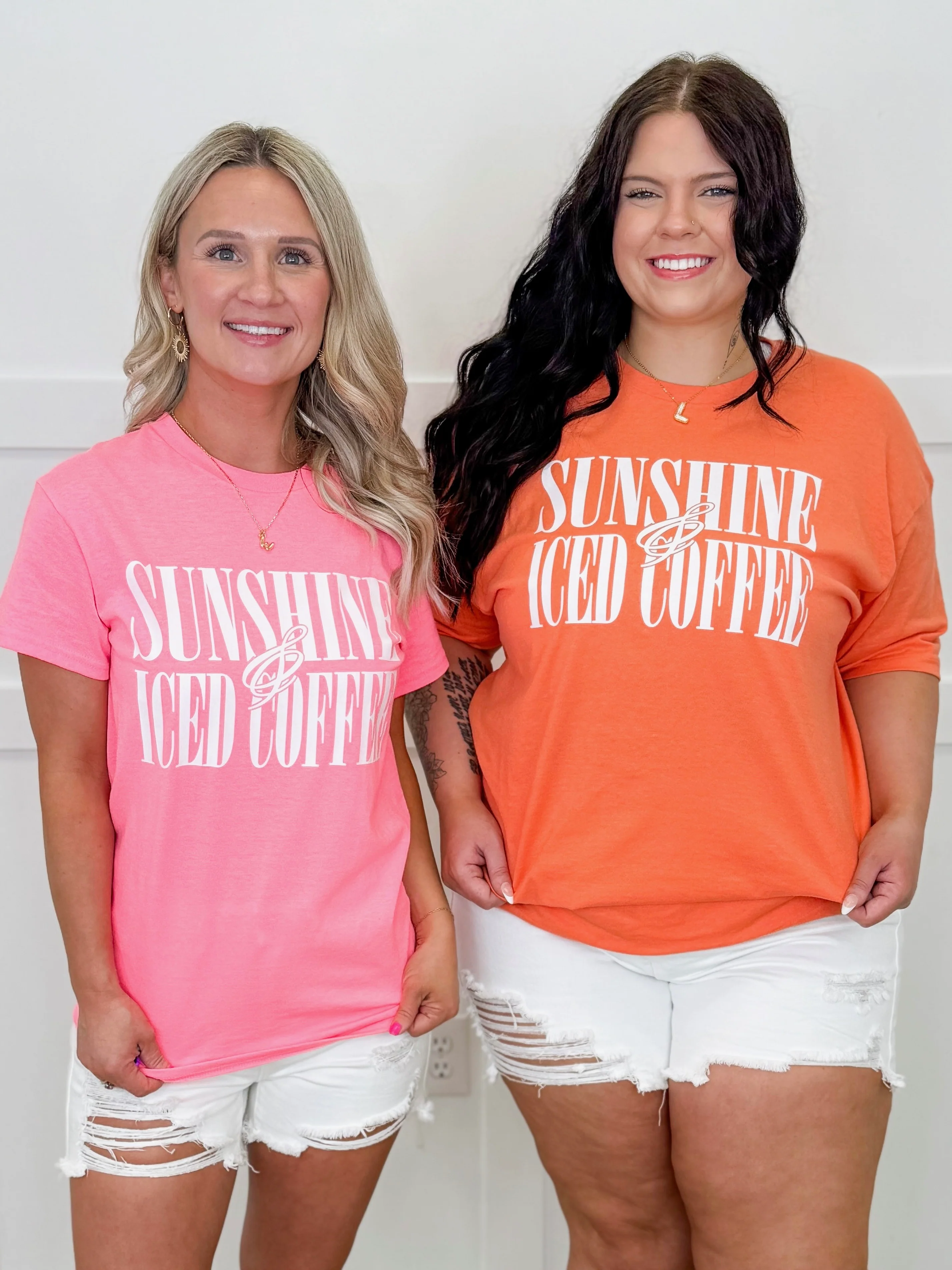 Sunshine & Iced Coffee Cotton Short Sleeve Avery Mae Graphic Tee Shirt - Multiple Colors (Tultex, Gildan)