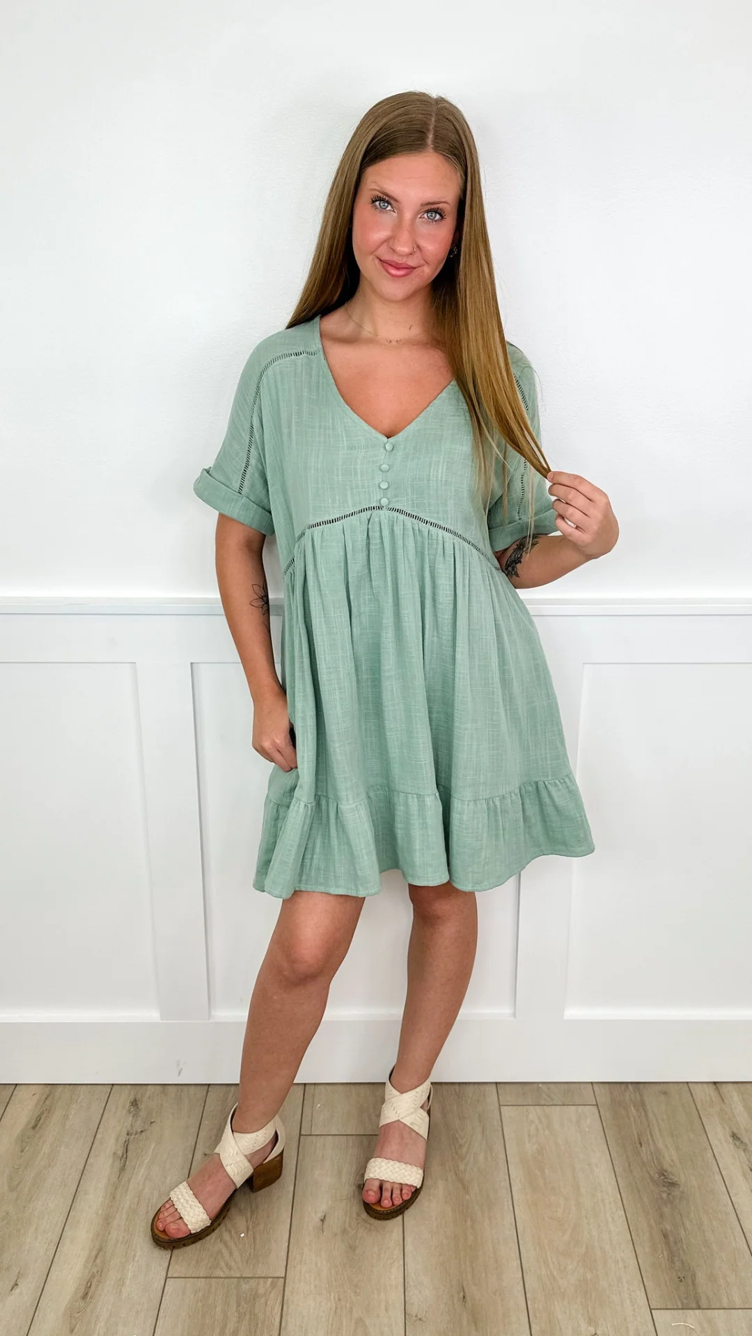 Take a Turn Cotton Green Avery Mae Dress - Image 3