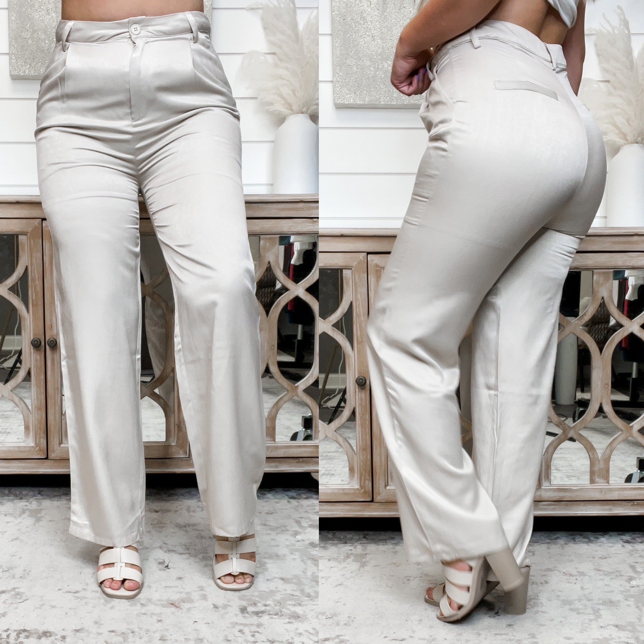 Take Me Serious High-Rise Pleated Cream Bottoms