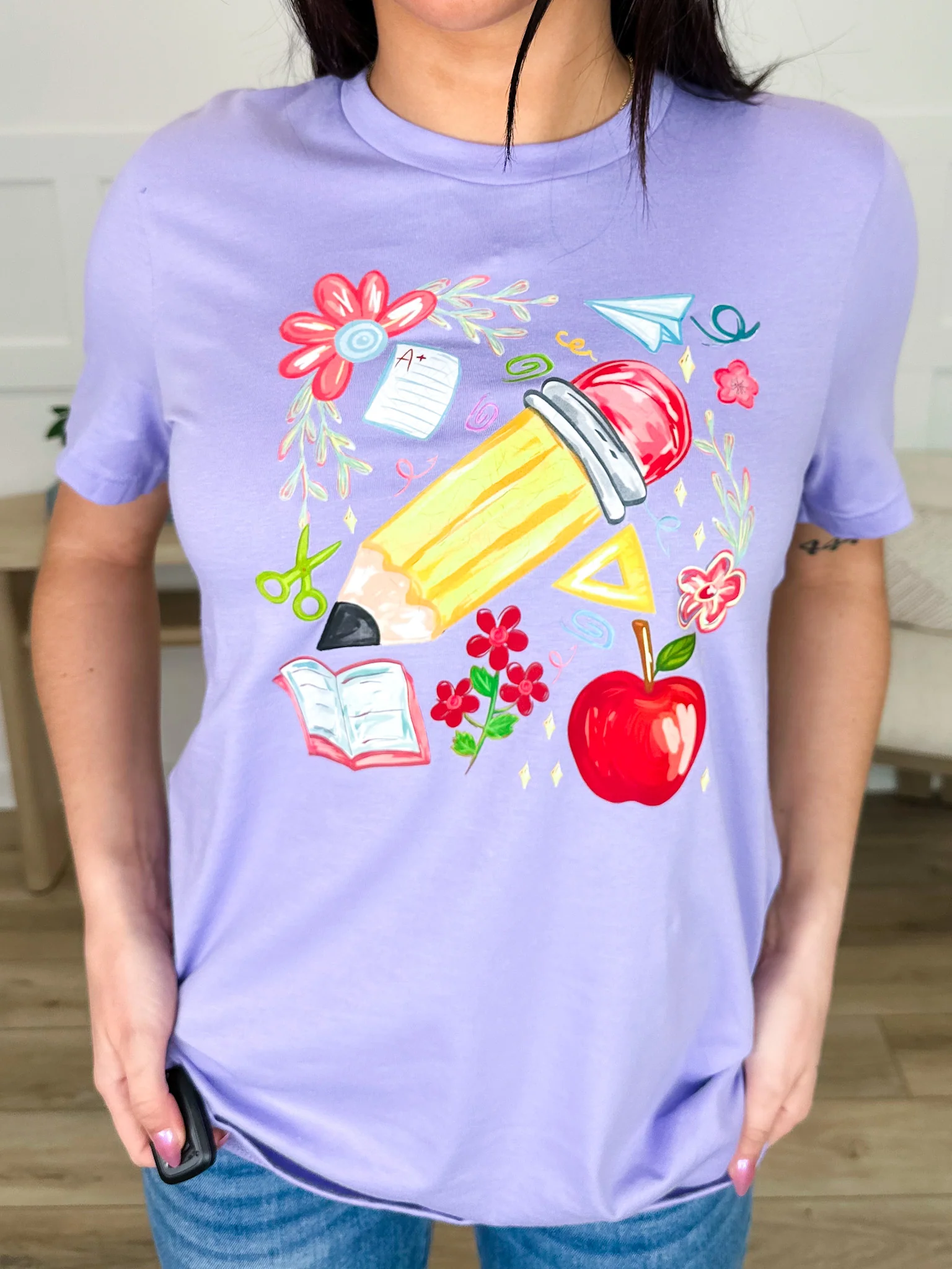Teacher Tools Cotton Short Sleeve Purple Avery Mae Graphic Tee Shirt (Bella+Canvas)