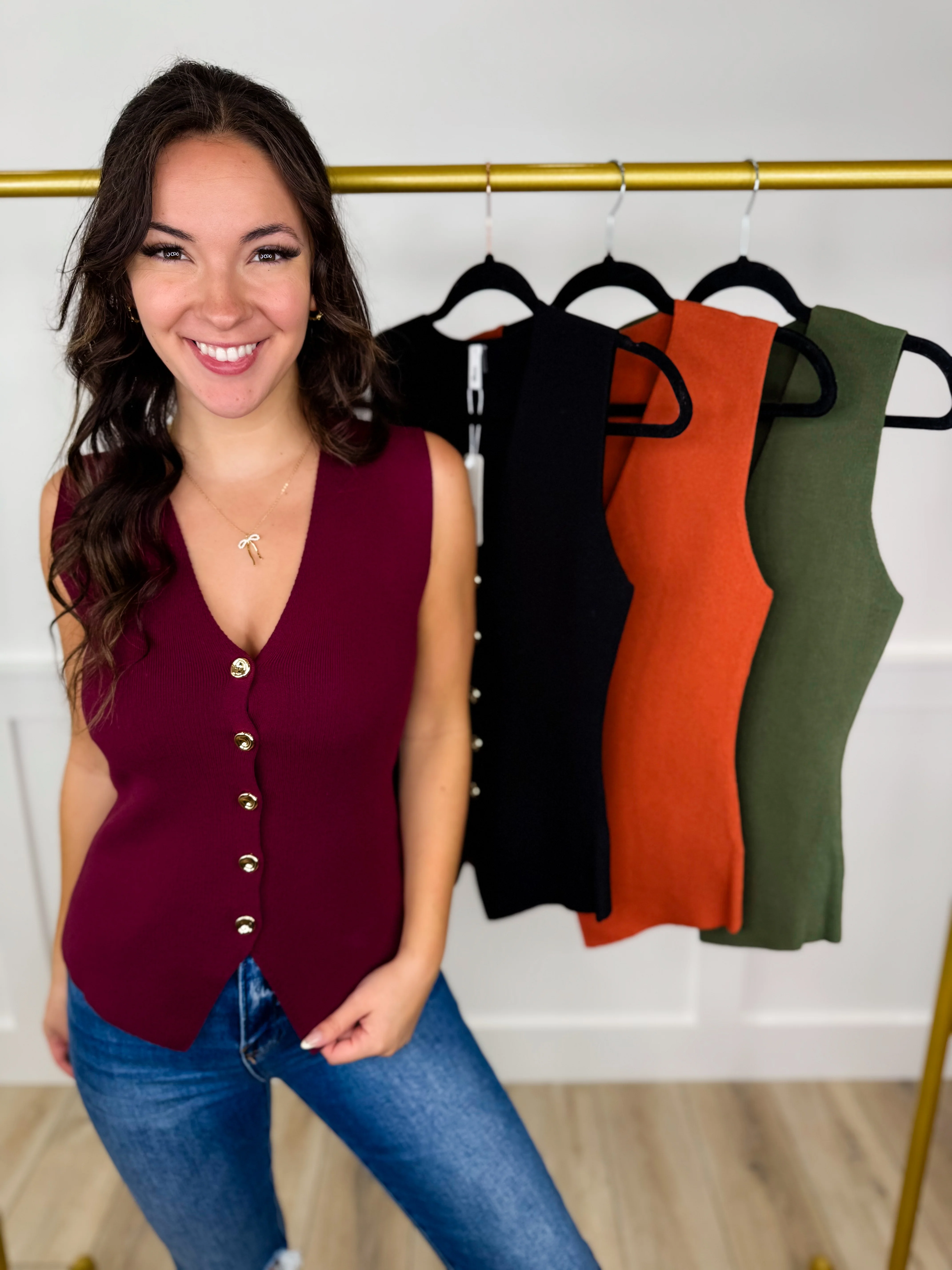 Tendency to Interrupt Knit Avery Mae Button Up Sweater Vest - 4 colors!