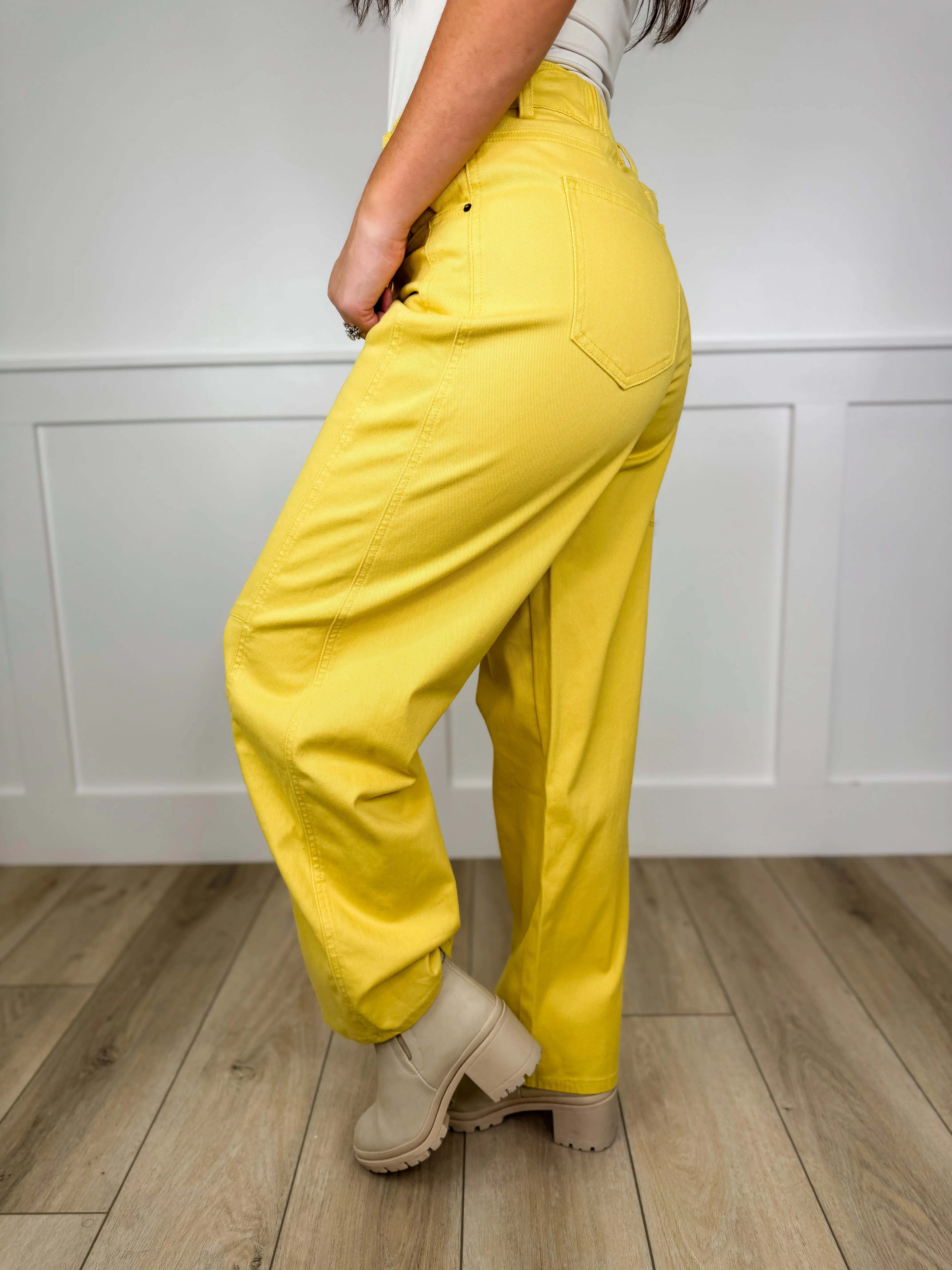The Best Day High-Rise Cotton Blend Yellow Avery Mae Barrel Jeans - Image 4