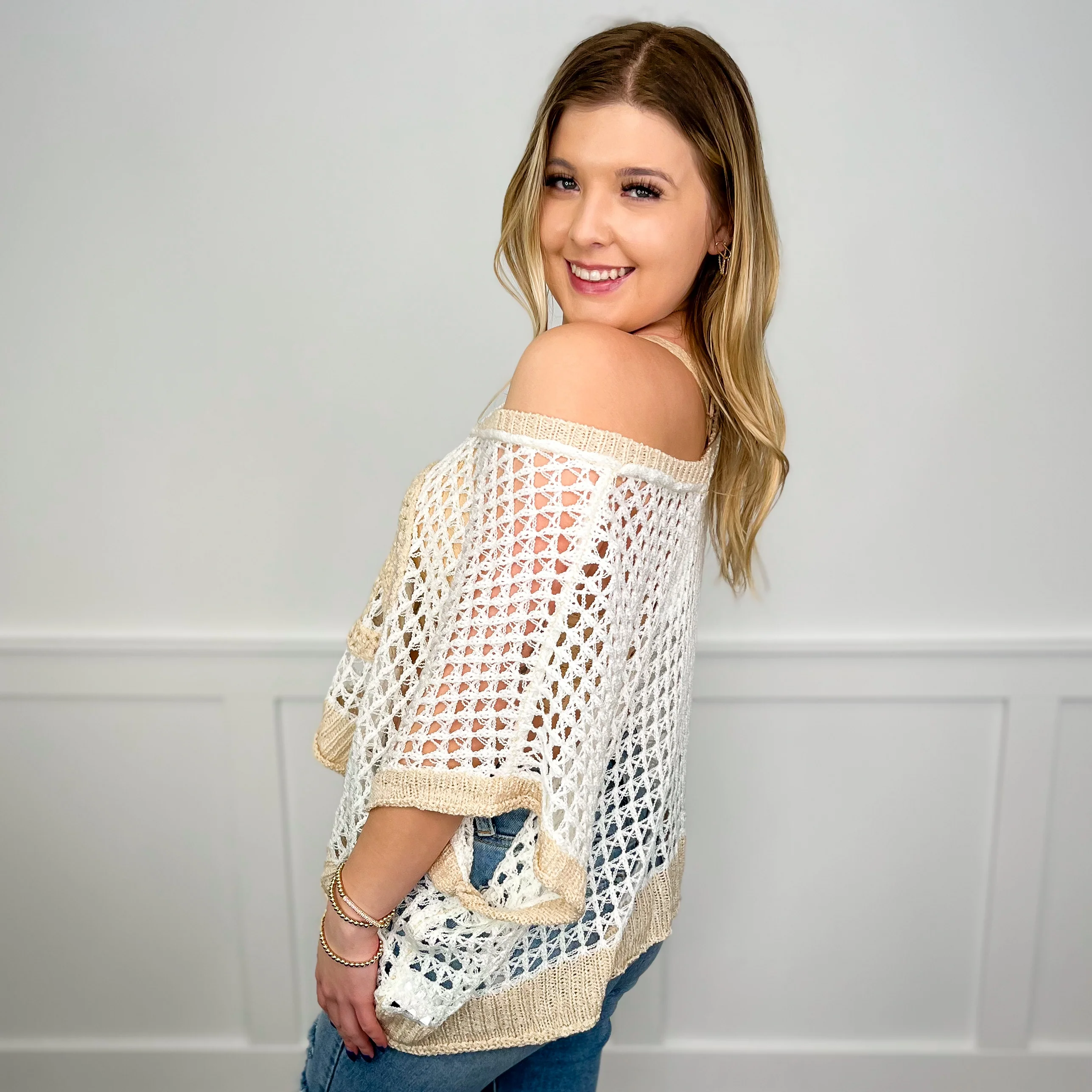 The Essence of Peace Knit Short Sleeve Cream Avery Mae Sweater Top - Image 2