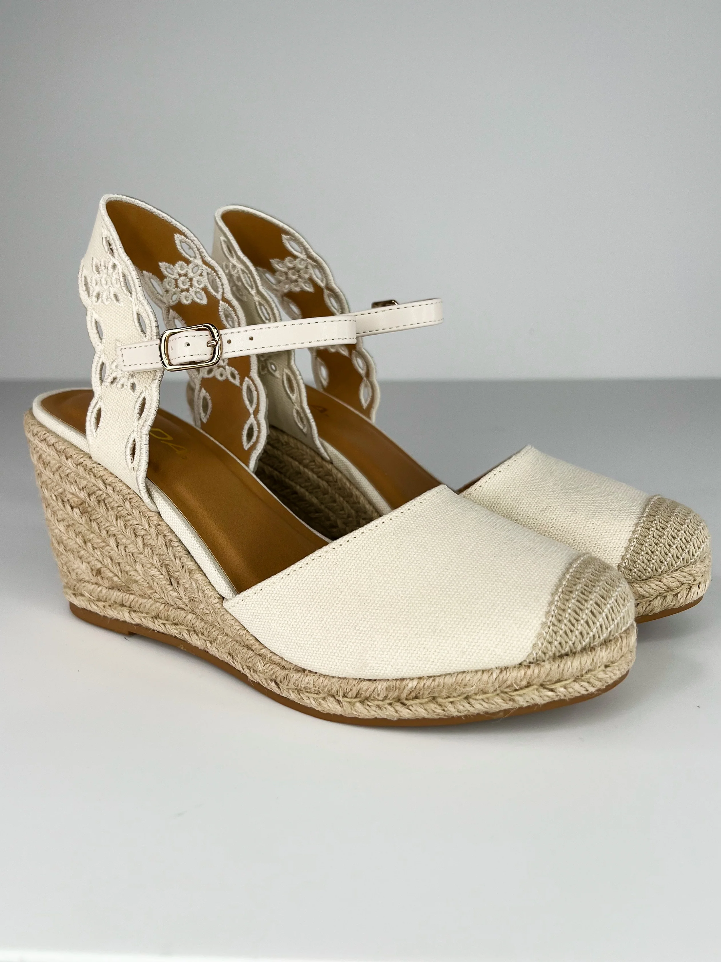 The Pleasure is Mine Canvas Cream Wedges