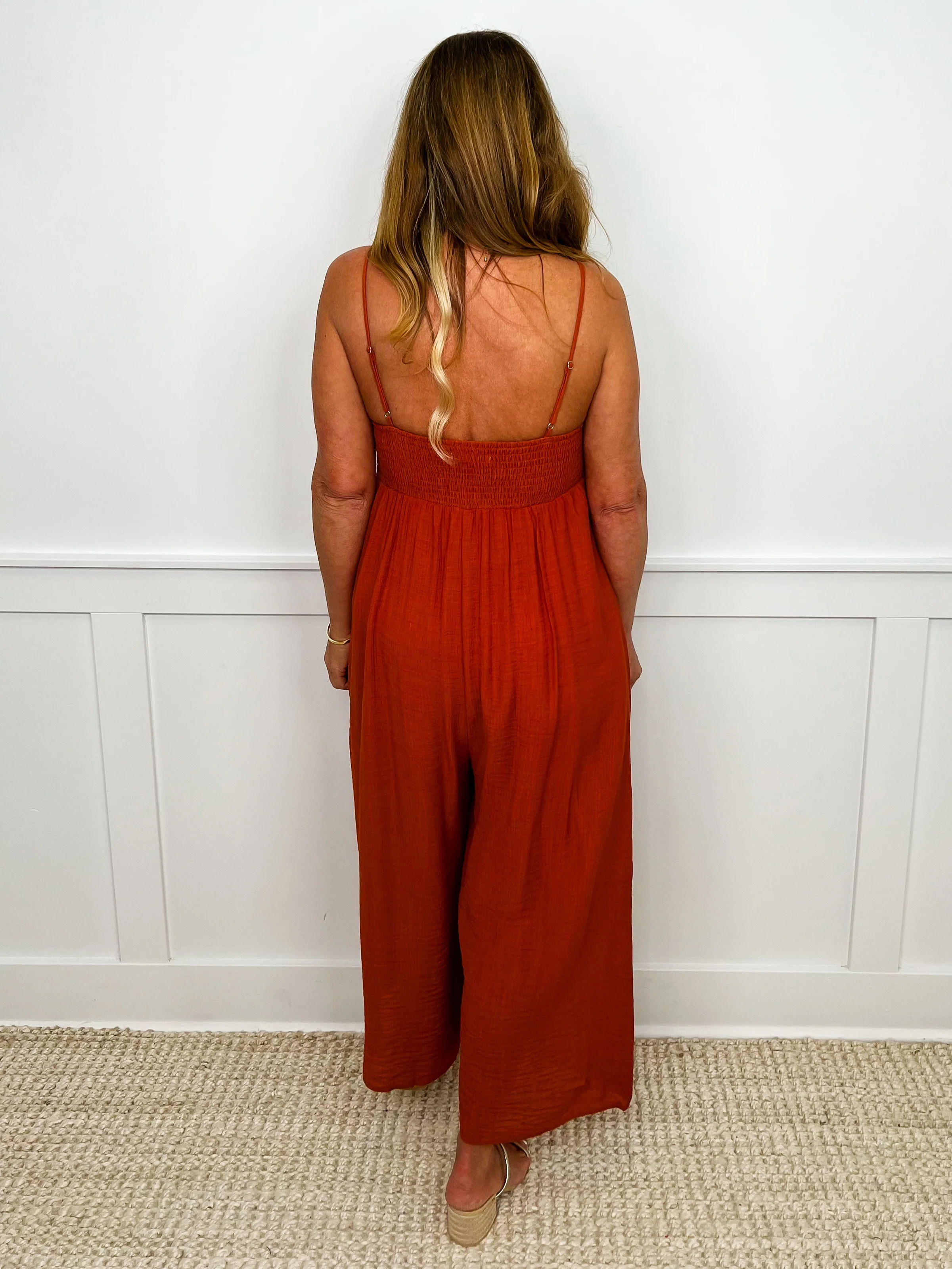 There You Go Rayon Blend Rust Orange Avery Mae Jumpsuit - Image 2