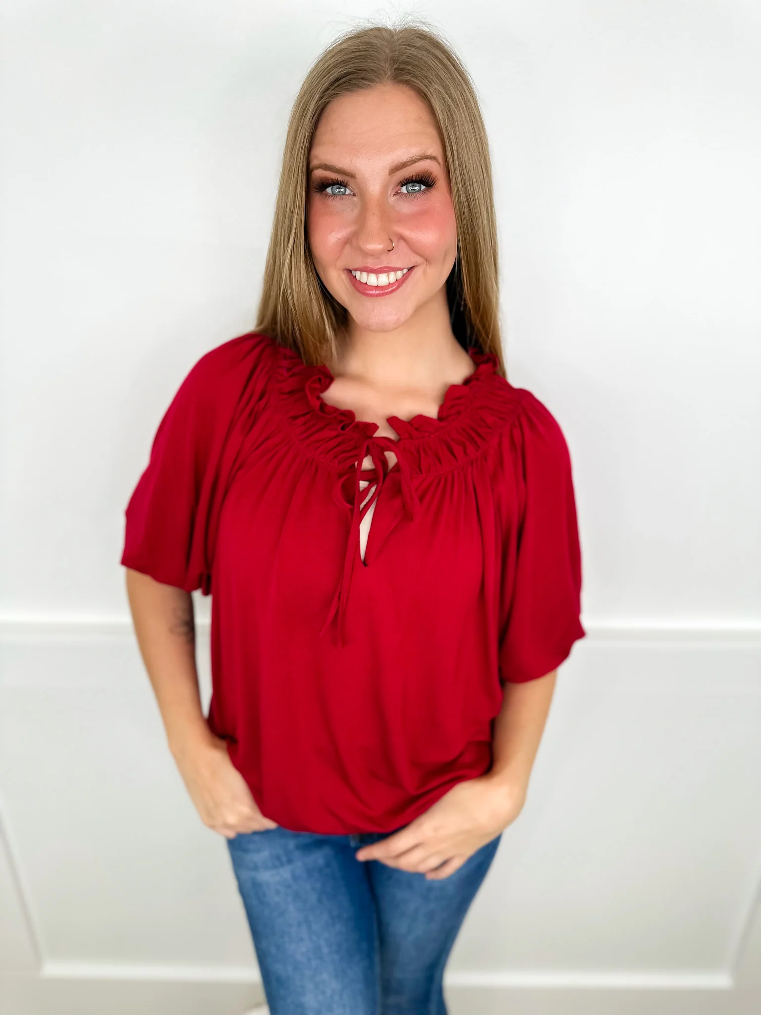 This Time Around Rayon Blend Short Sleeve Wine Avery Mae Top - Image 3
