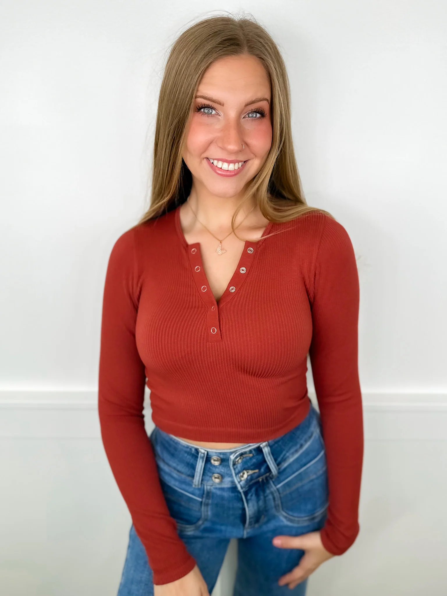 Through Your Eyes Ribbed Long Sleeve Avery Mae Cropped Top - 4 colors! - Image 3