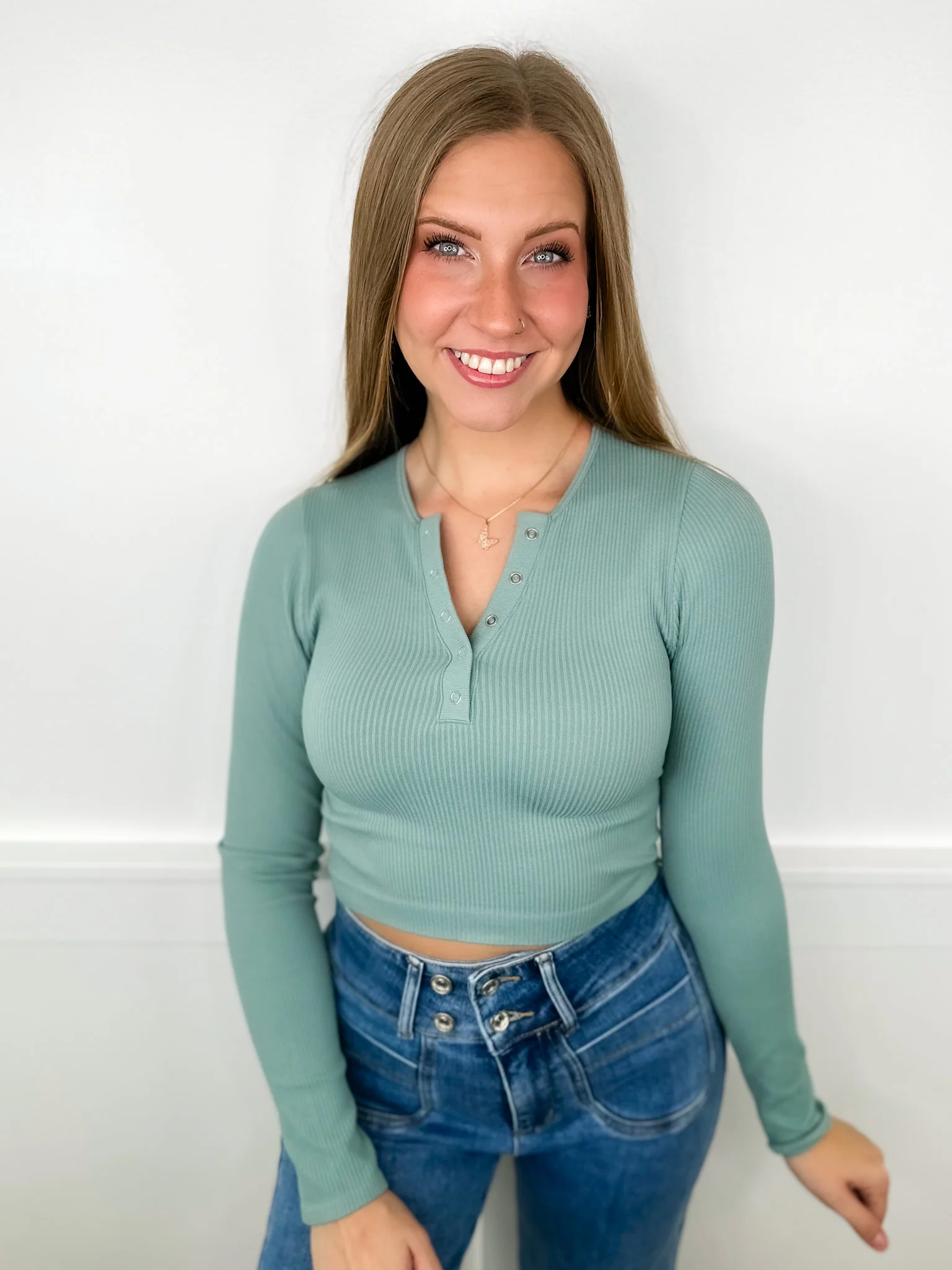 Through Your Eyes Ribbed Long Sleeve Avery Mae Cropped Top - 4 colors! - Image 4