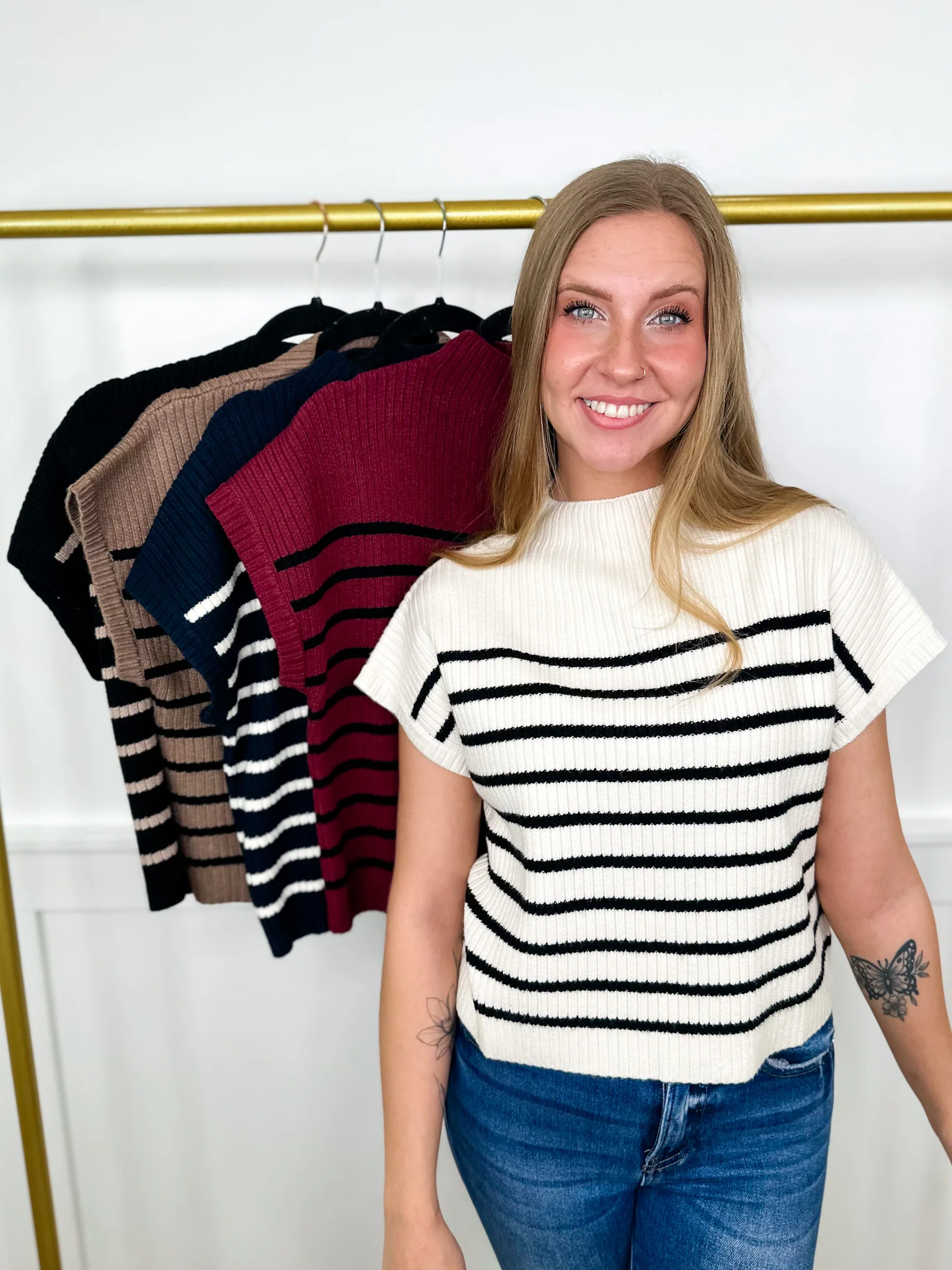 Time For Fun Rayon Blend Short Sleeve Avery Mae Mom Cropped Sweater Top - 5 colors!