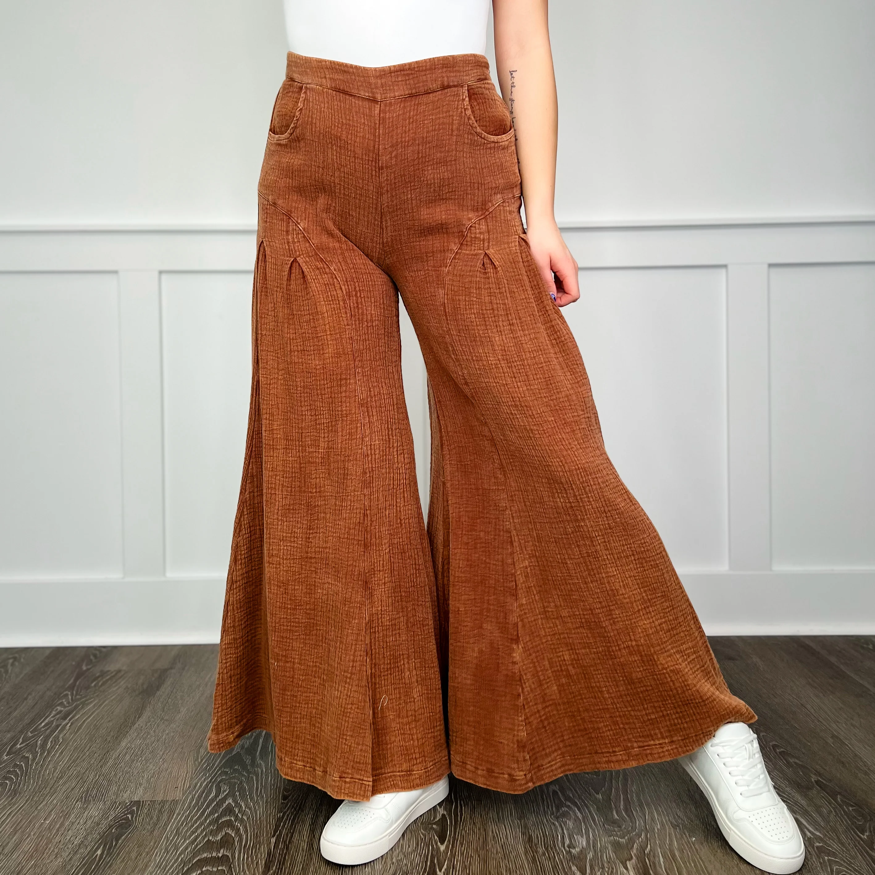 Time is Flying By High-Rise Cotton Wide Leg Brown Avery Mae Bottoms - Image 2