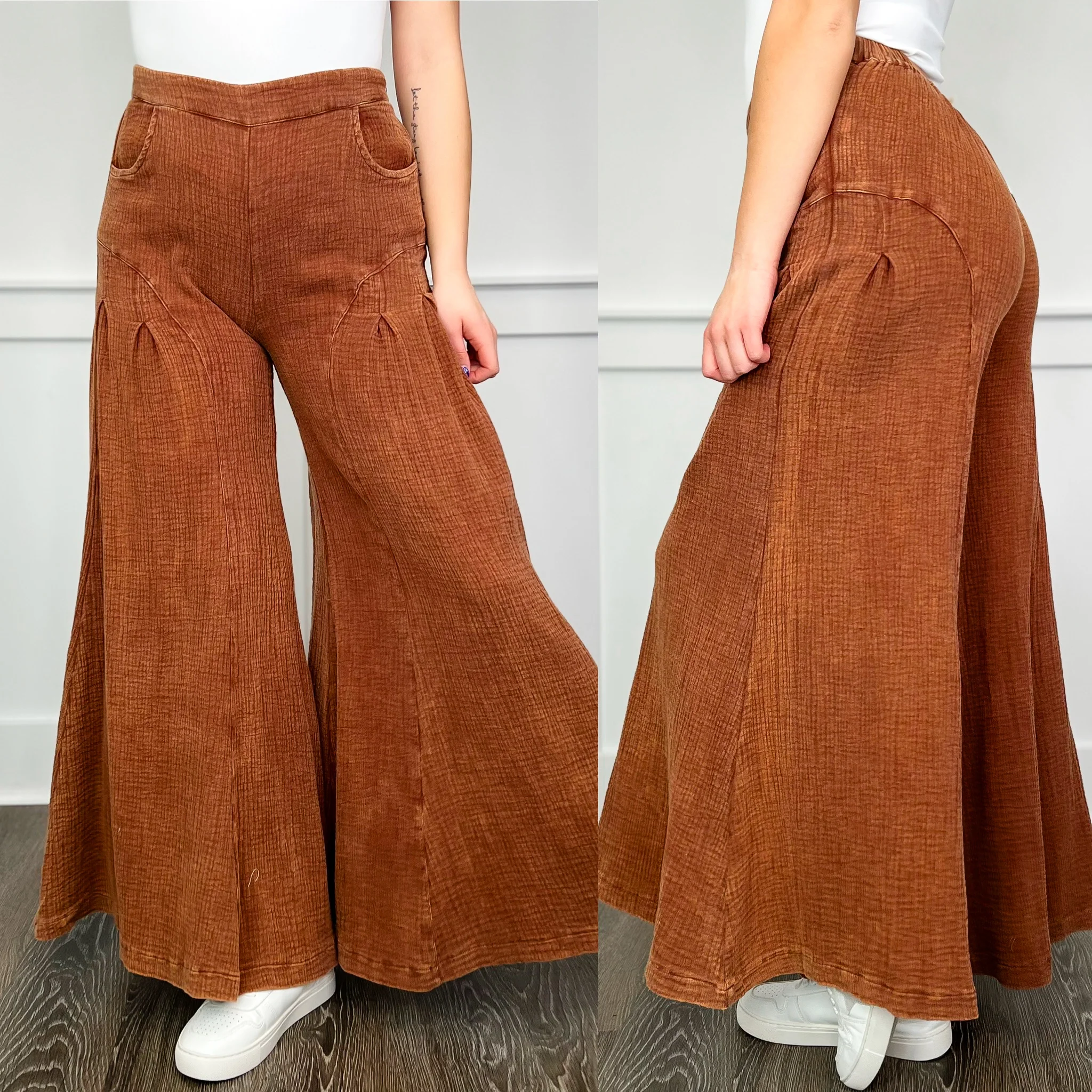 Time is Flying By High-Rise Cotton Wide Leg Brown Avery Mae Bottoms - Image 4