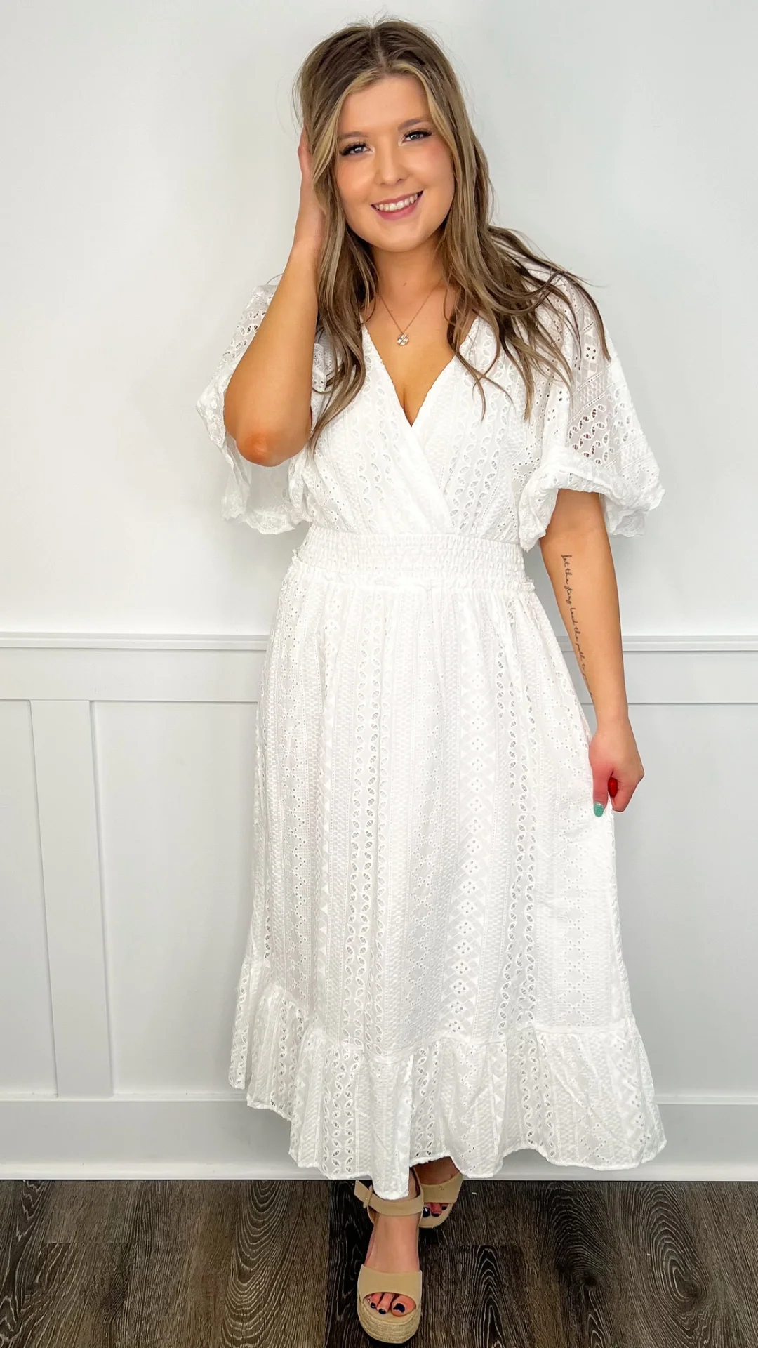 Time to Go Cotton Short Sleeve White Avery Mae Dress - Image 3