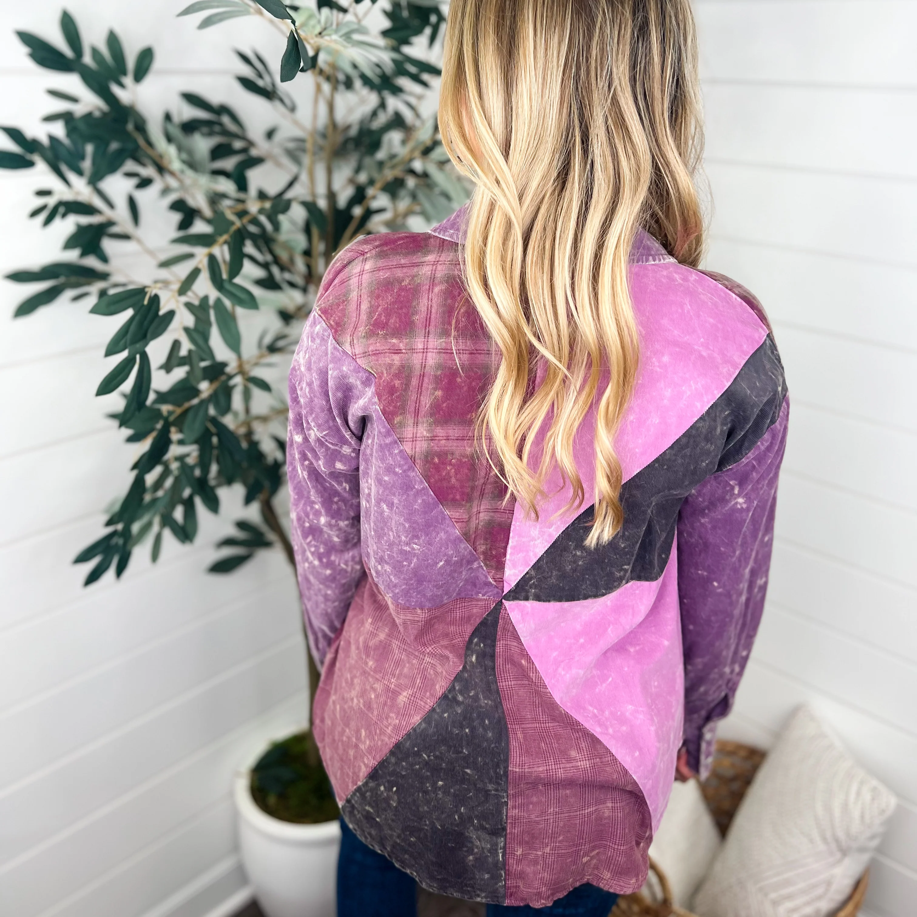 Your Year Cotton Bleached Long Sleeve Purple Avery Mae Button Up Top - Image 3
