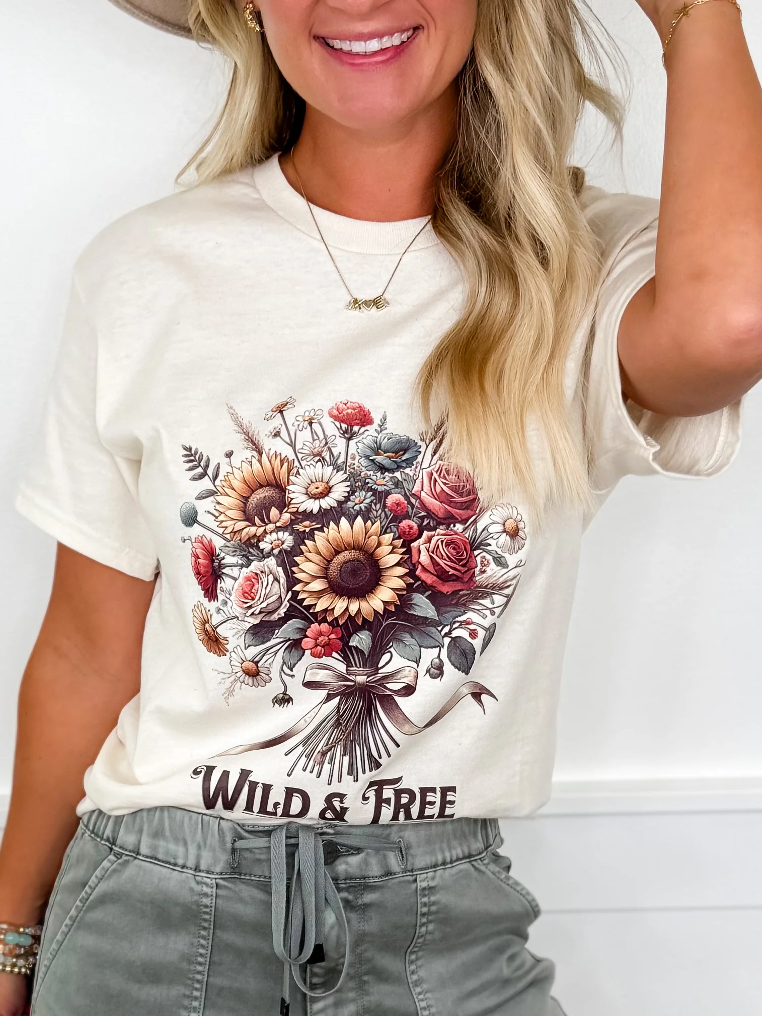 To Be Wild & Free Cotton Short Sleeve Cream Avery Mae Graphic Tee Shirt (Gildan)