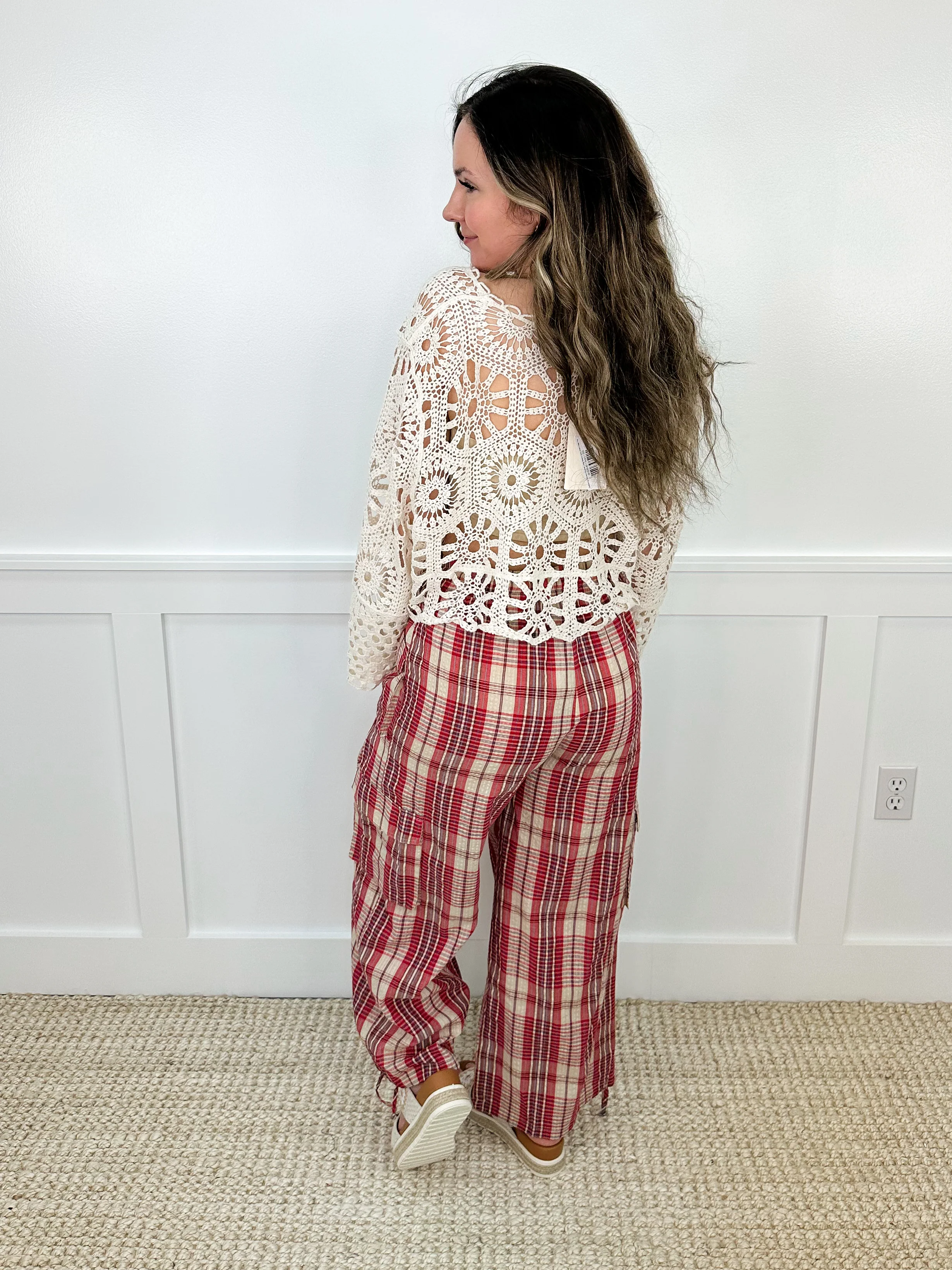 Truth Be Told High-Rise Cotton Blend Plaid Avery Mae Cargo Bottoms - Image 2