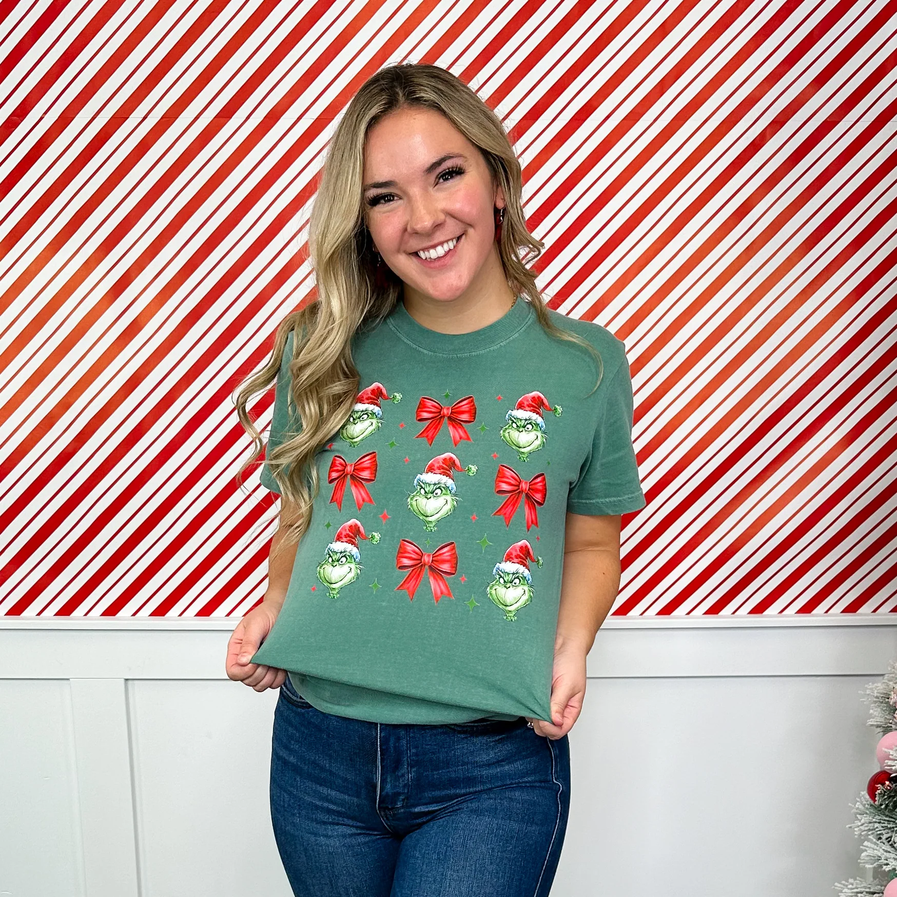 Um, Because I'm the Mean One Cotton Short Sleeve Green Avery Mae Graphic Tee Shirt - Image 3
