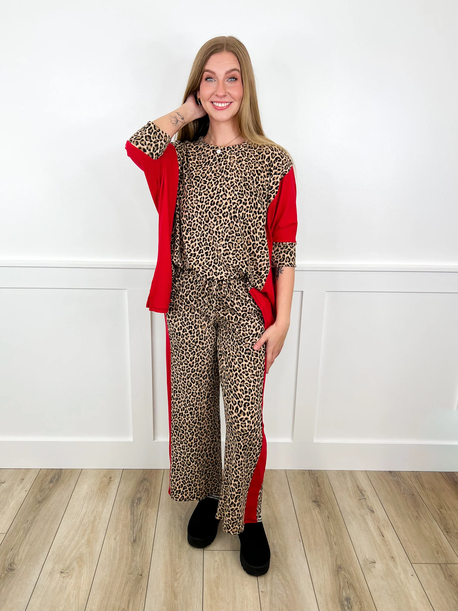 Untamed Comfort High-Rise Ribbed Wide Leg Leopard Avery Mae Bottoms - 2 colors! - Image 5