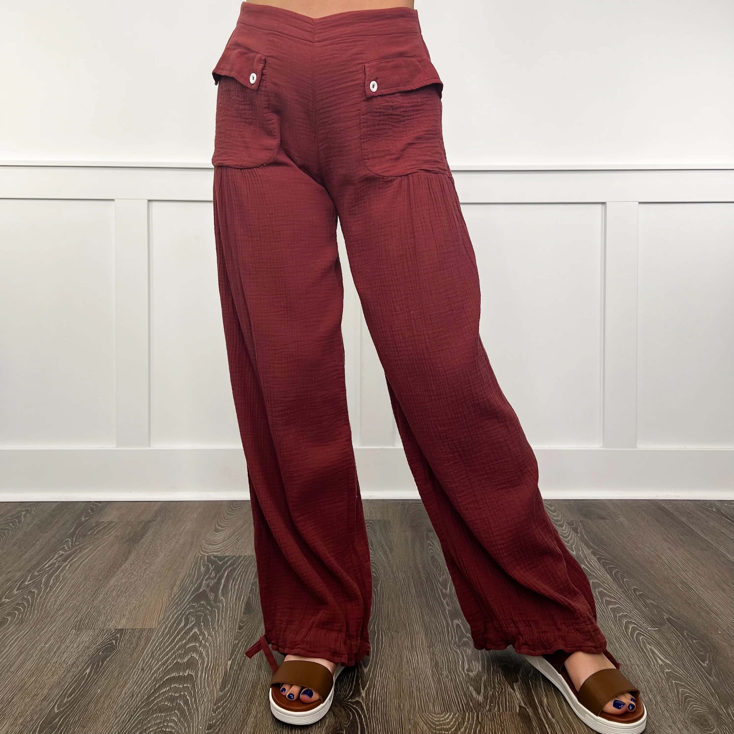 Unwelcome Interruptions Cotton High-Rise Brick Red Avery Mae Bottoms - Image 2