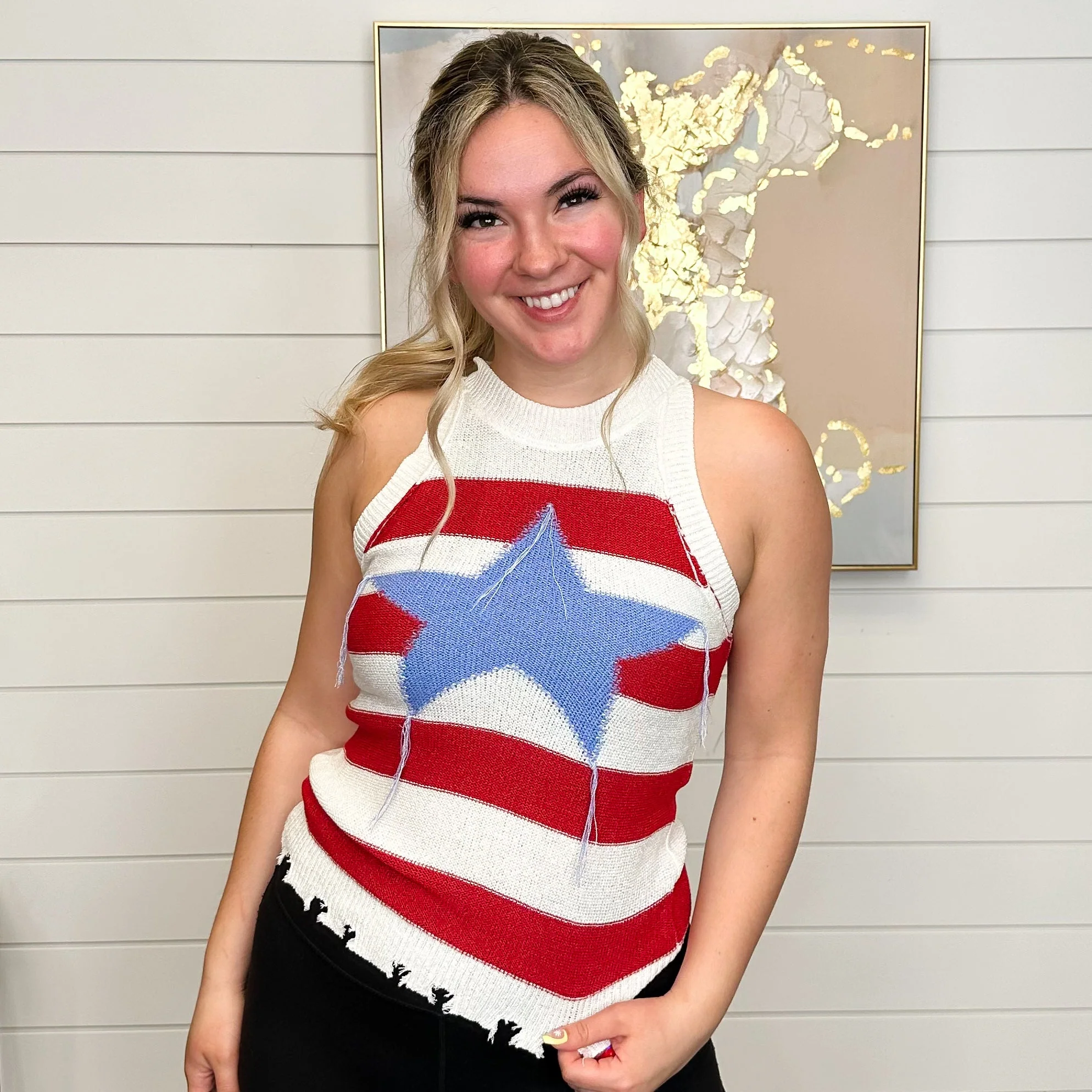 Wave Your Flag Knit Ivory Avery Mae Tank Top
