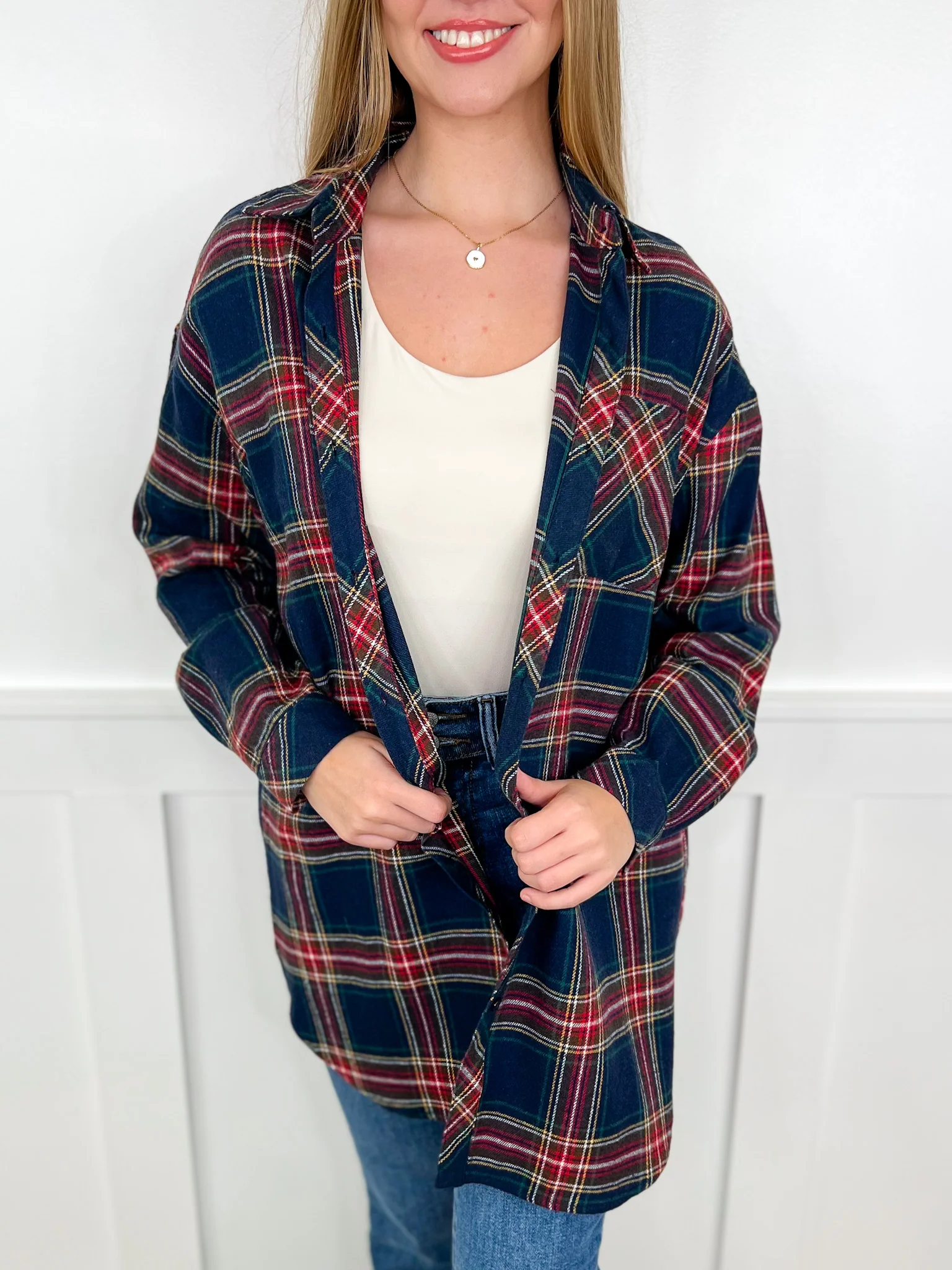 We All Know Knit Long Sleeve Flannel Avery Mae Button Up Tunic Top - 2 colors! - Image 2