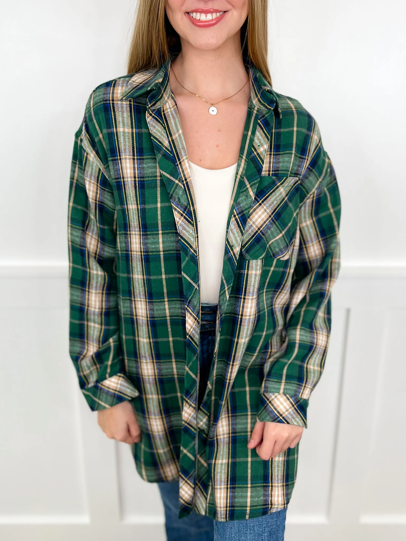 We All Know Knit Long Sleeve Flannel Avery Mae Button Up Tunic Top - 2 colors! - Image 3