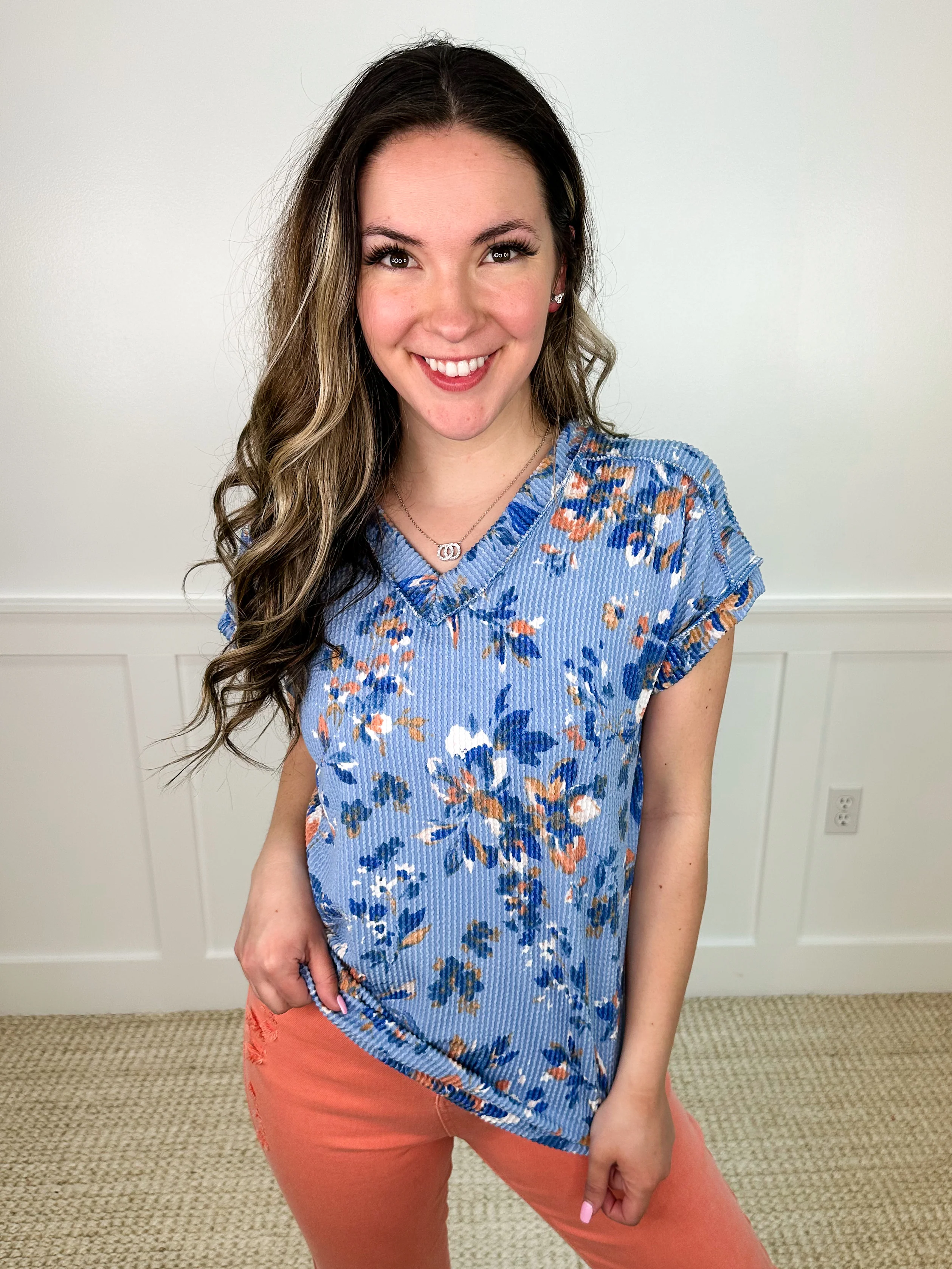 We Belong Ribbed Short Sleeve Blue Avery Mae Top