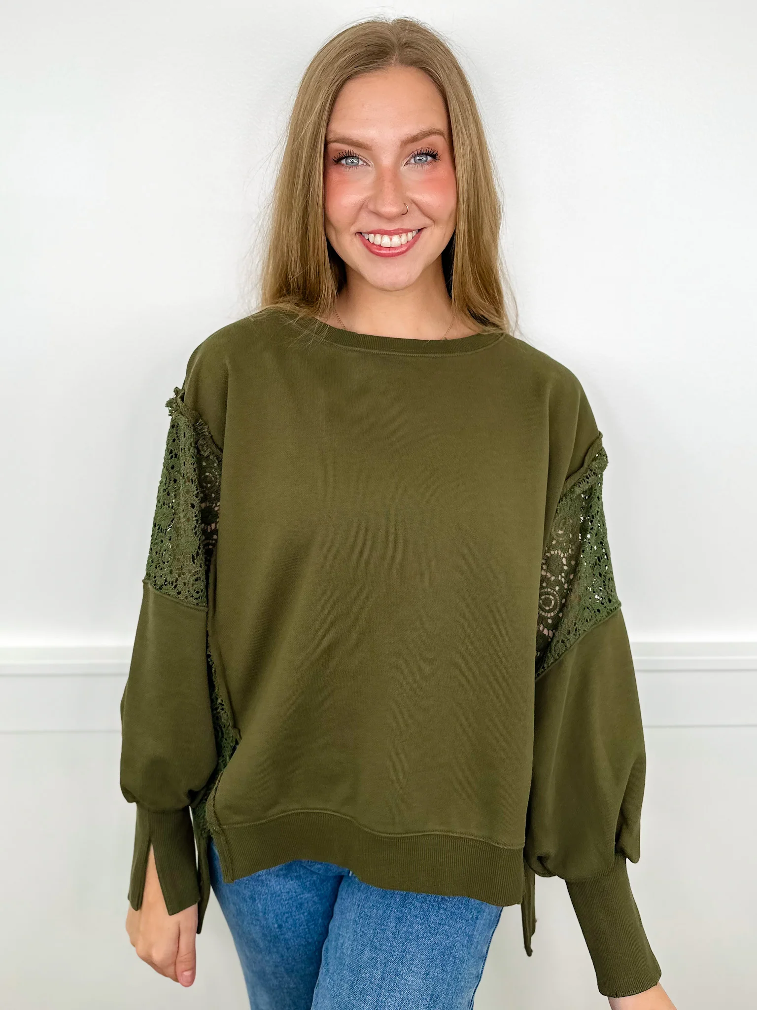 We Mean it Cotton Long Sleeve Olive Green Avery Mae Top