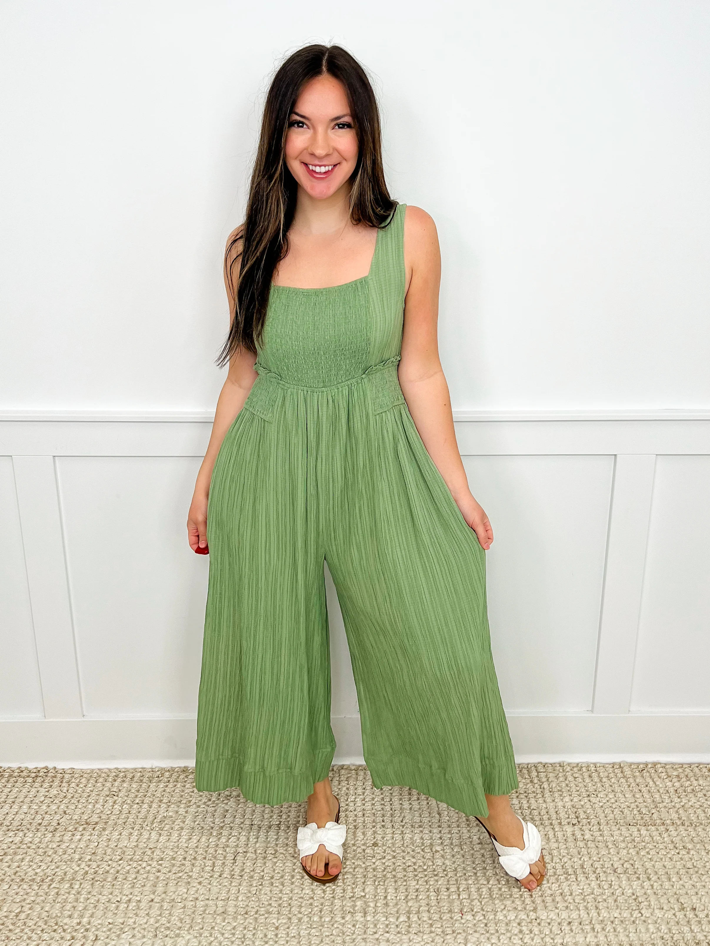 We're Getting There Lightweight Green Avery Mae Cropped Jumpsuit