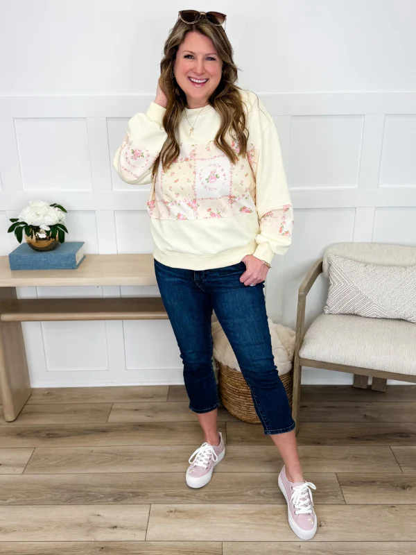 What Do You Think Cotton Blend Long Sleeve Yellow Avery Mae Crewneck Sweatshirt - Image 3
