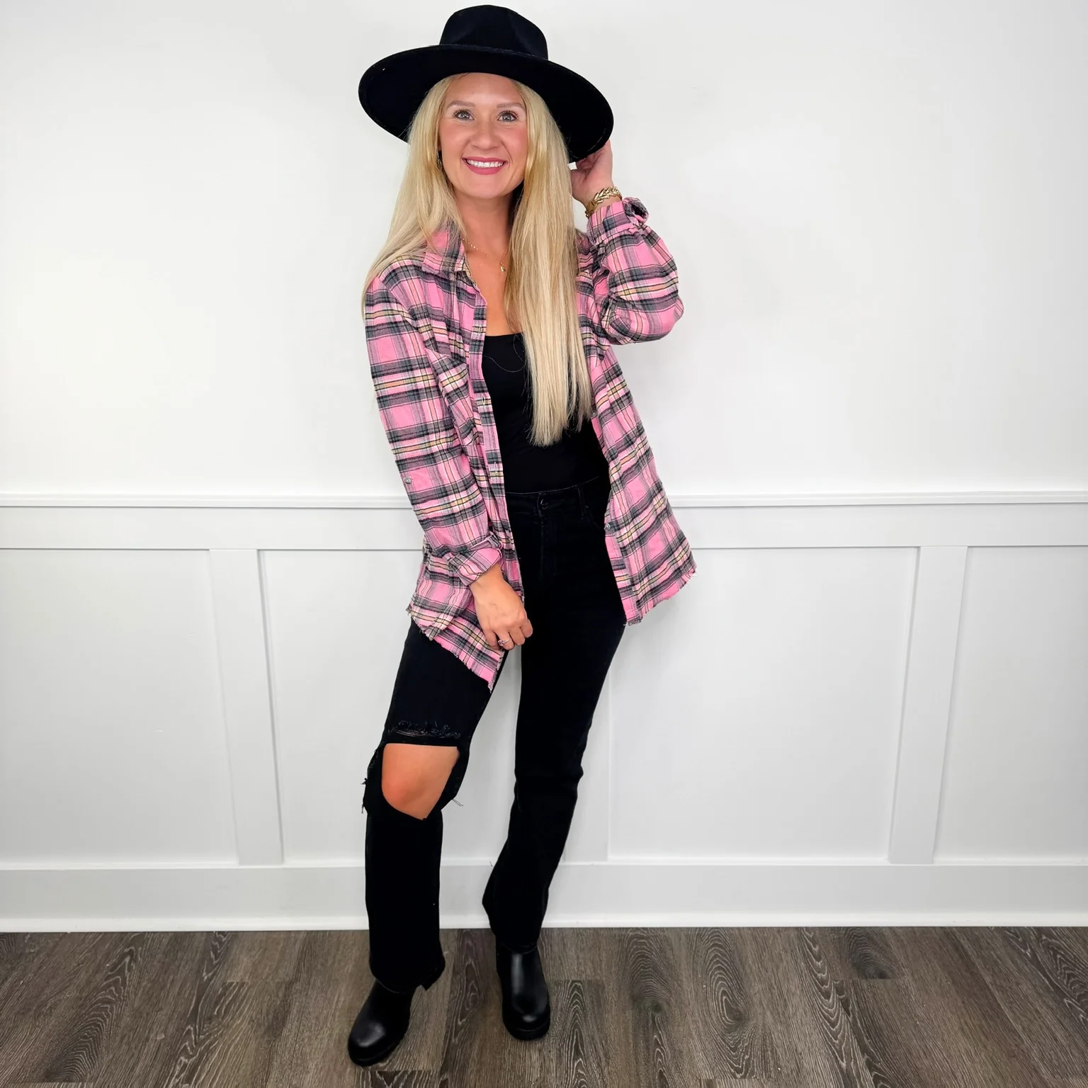 White Birch Avery Mae Every Night's Girls Night Long Sleeve Pink Flannel - Image 2