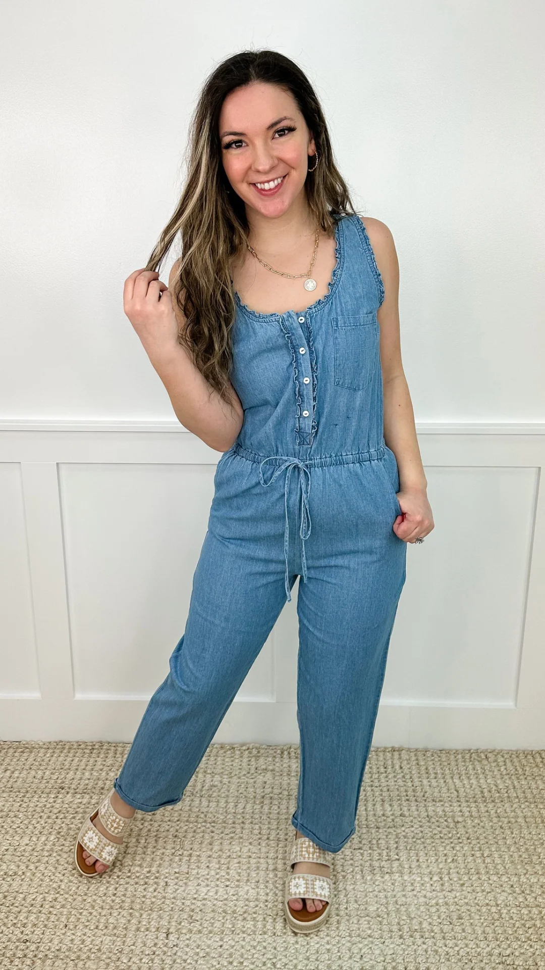 White Birch Caught in the Moment Cotton Light Wash Jumpsuit - Image 3