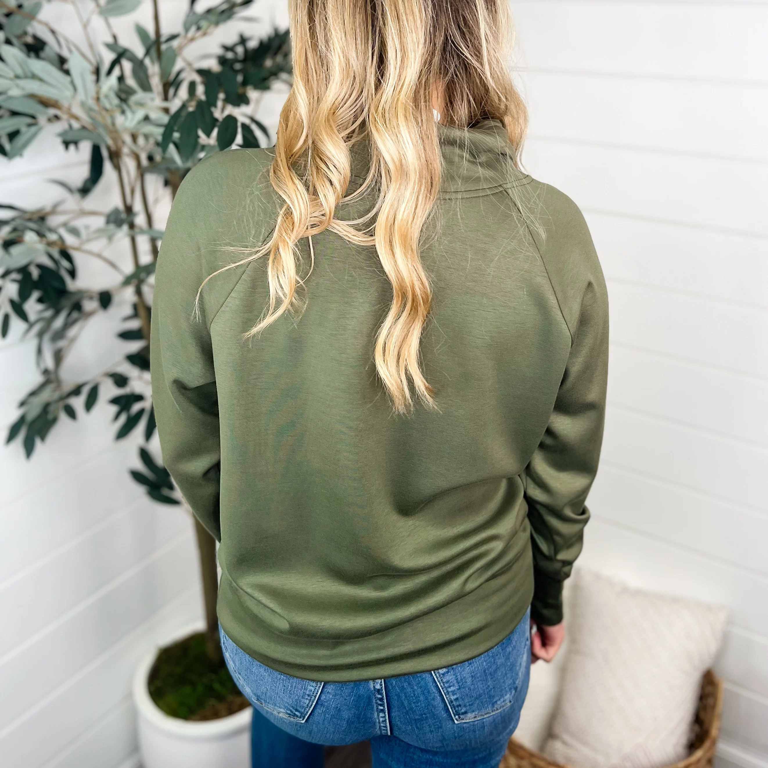 White Birch Check the Facts Rayon Blend Long Sleeve Green Cowl Neck Top - Image 2