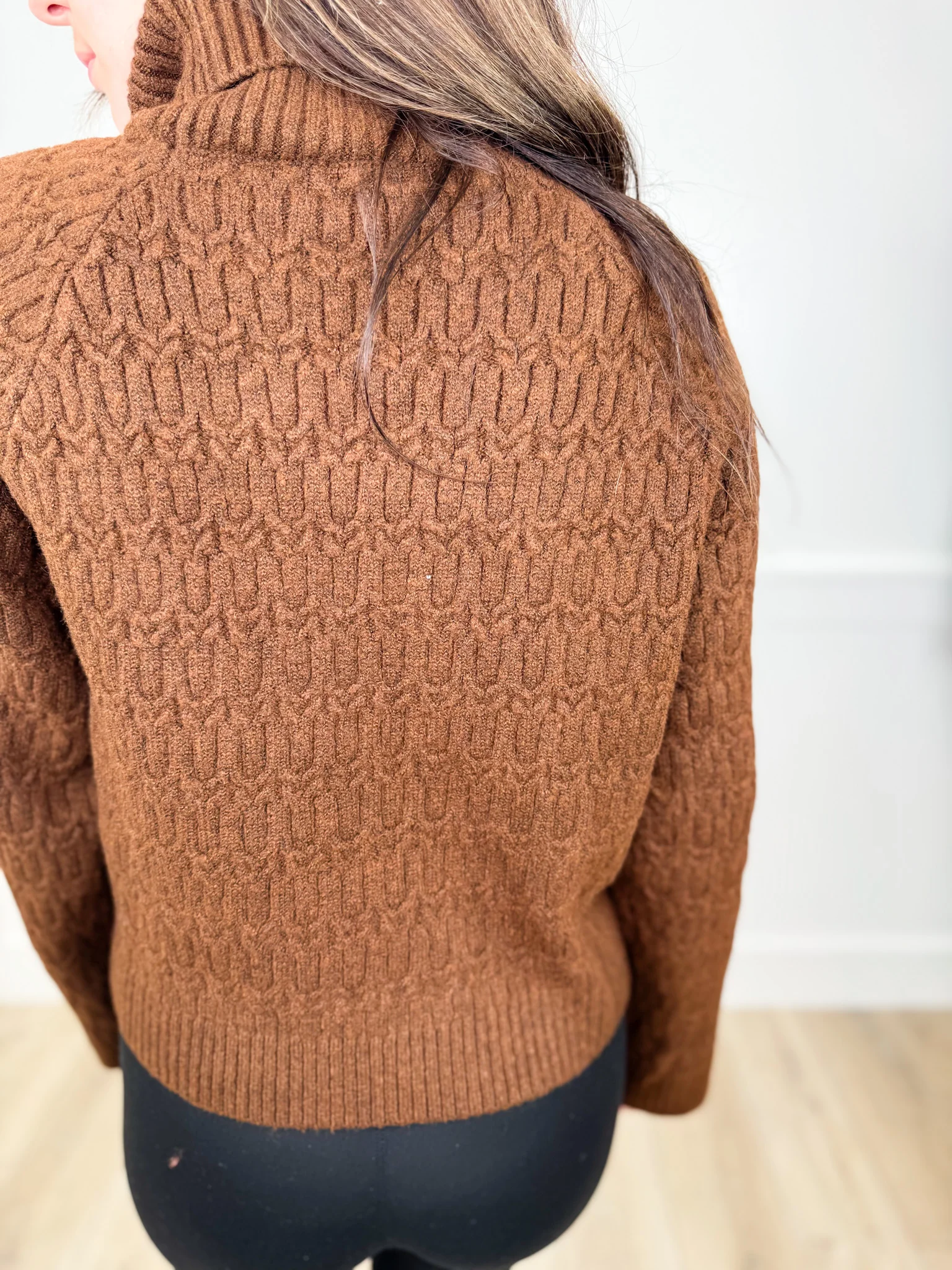 White Birch Chilly Days Knit Long Sleeve Brown Turtle Neck Sweater Top - Image 2