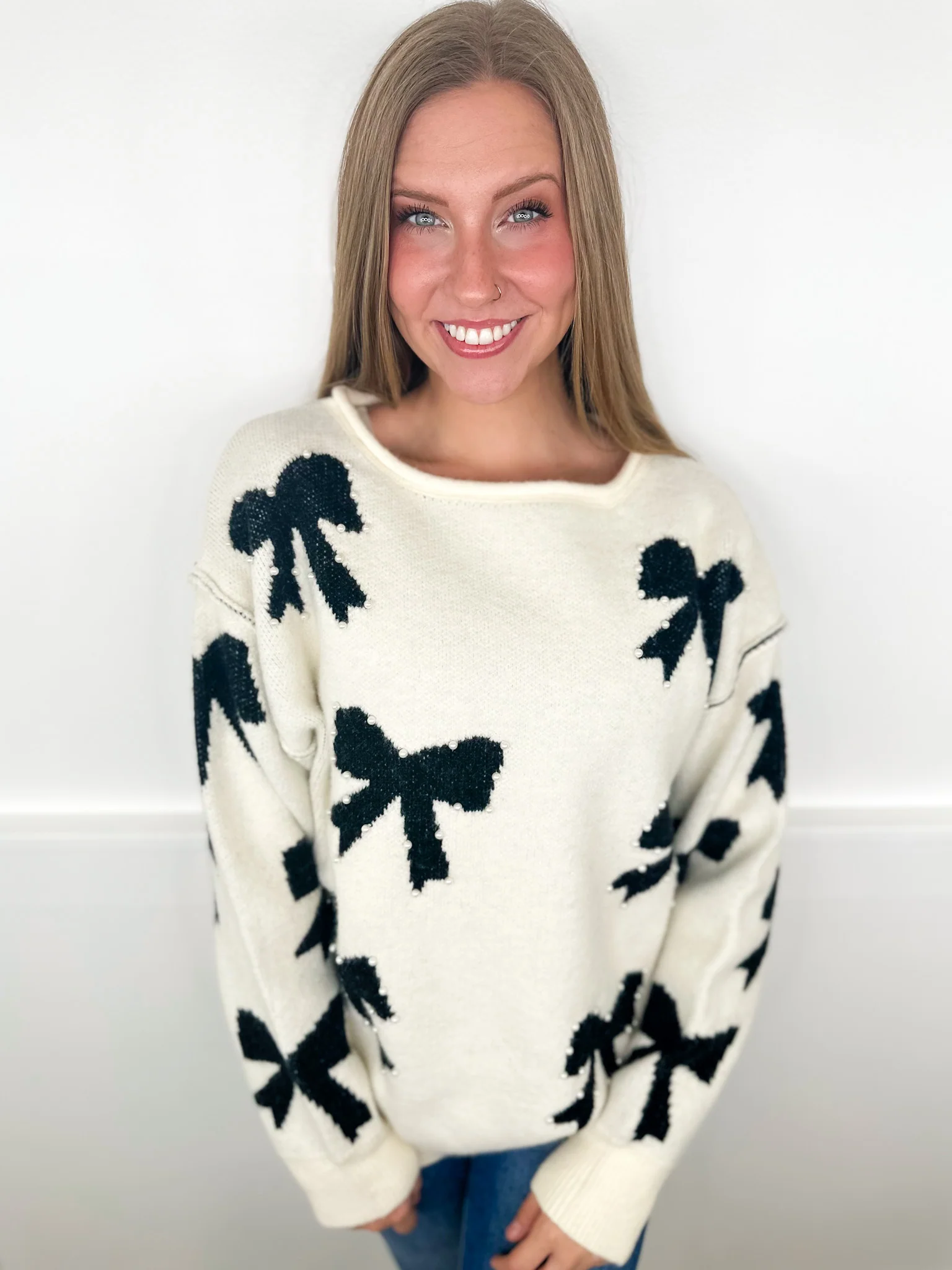 White Birch Dainty Darling Knit Long Sleeve Cream Sweater Top