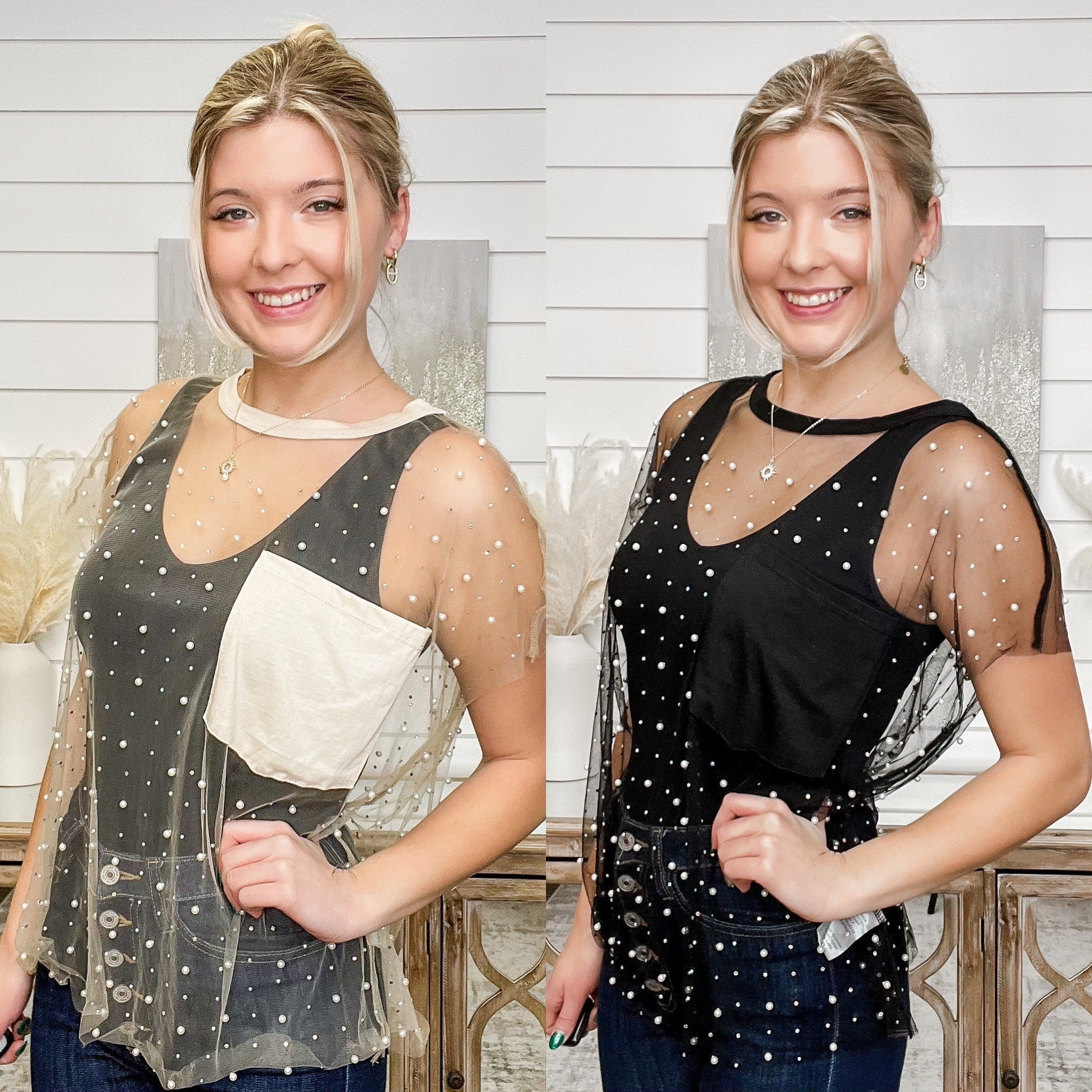 White Birch Dancing Under Moonlight Sheer Mesh Short Sleeve Top - 2 colors!