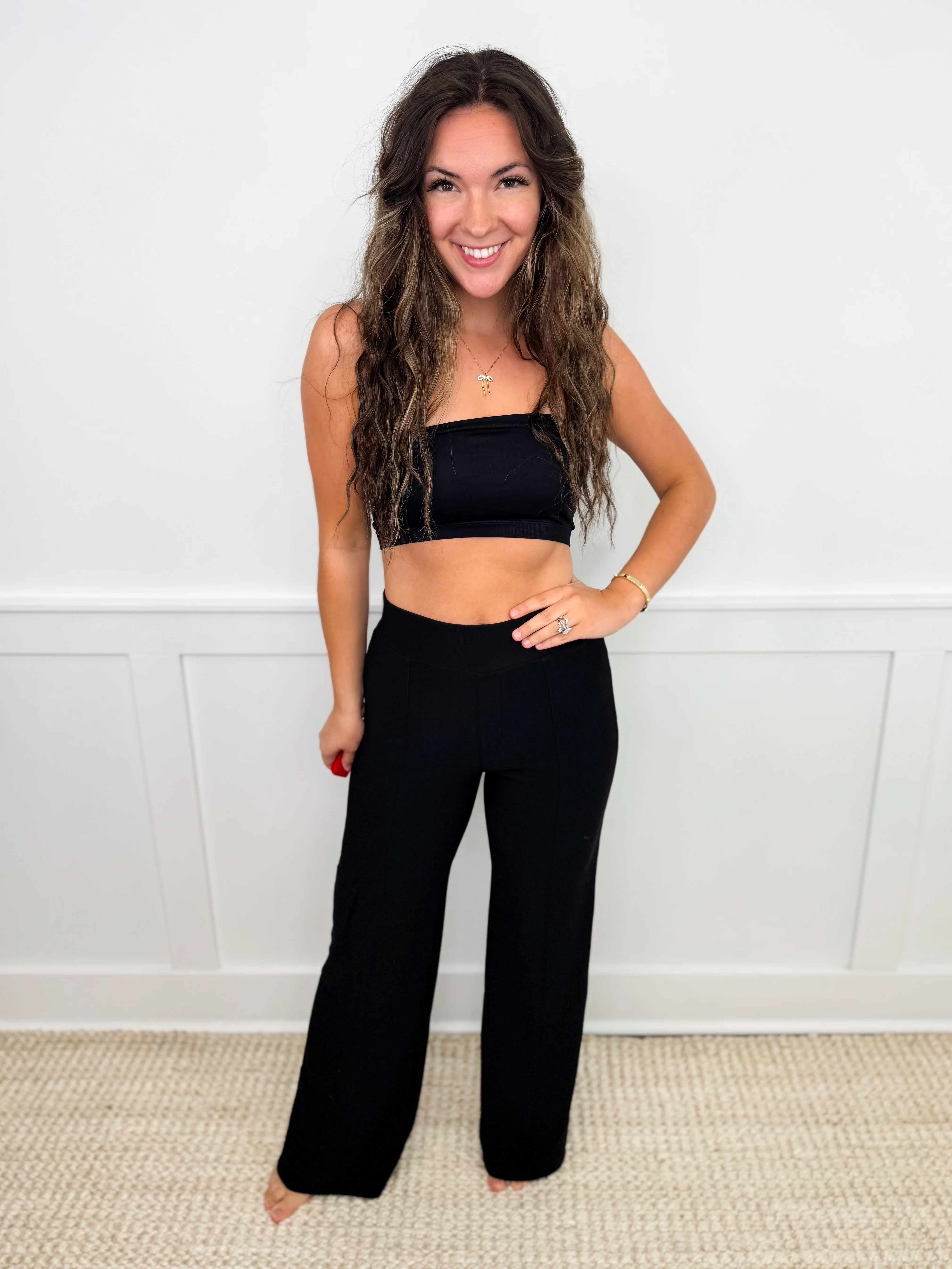 White Birch Fire Away Ribbed High-Rise Wide Leg Black Avery Mae Bottoms
