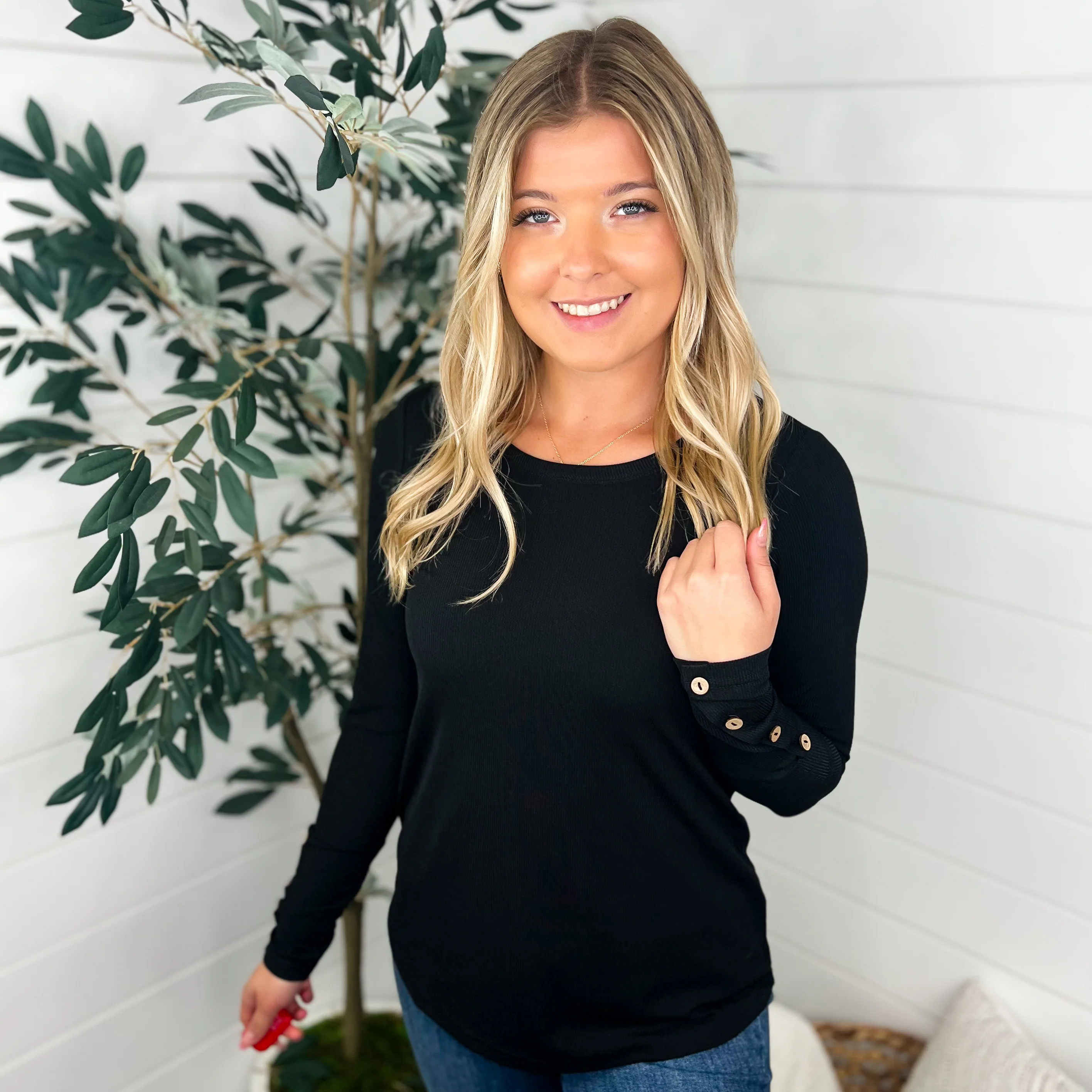 White Birch Fit Just Right Ribbed Long Sleeve Top - 2 colors! - Image 2