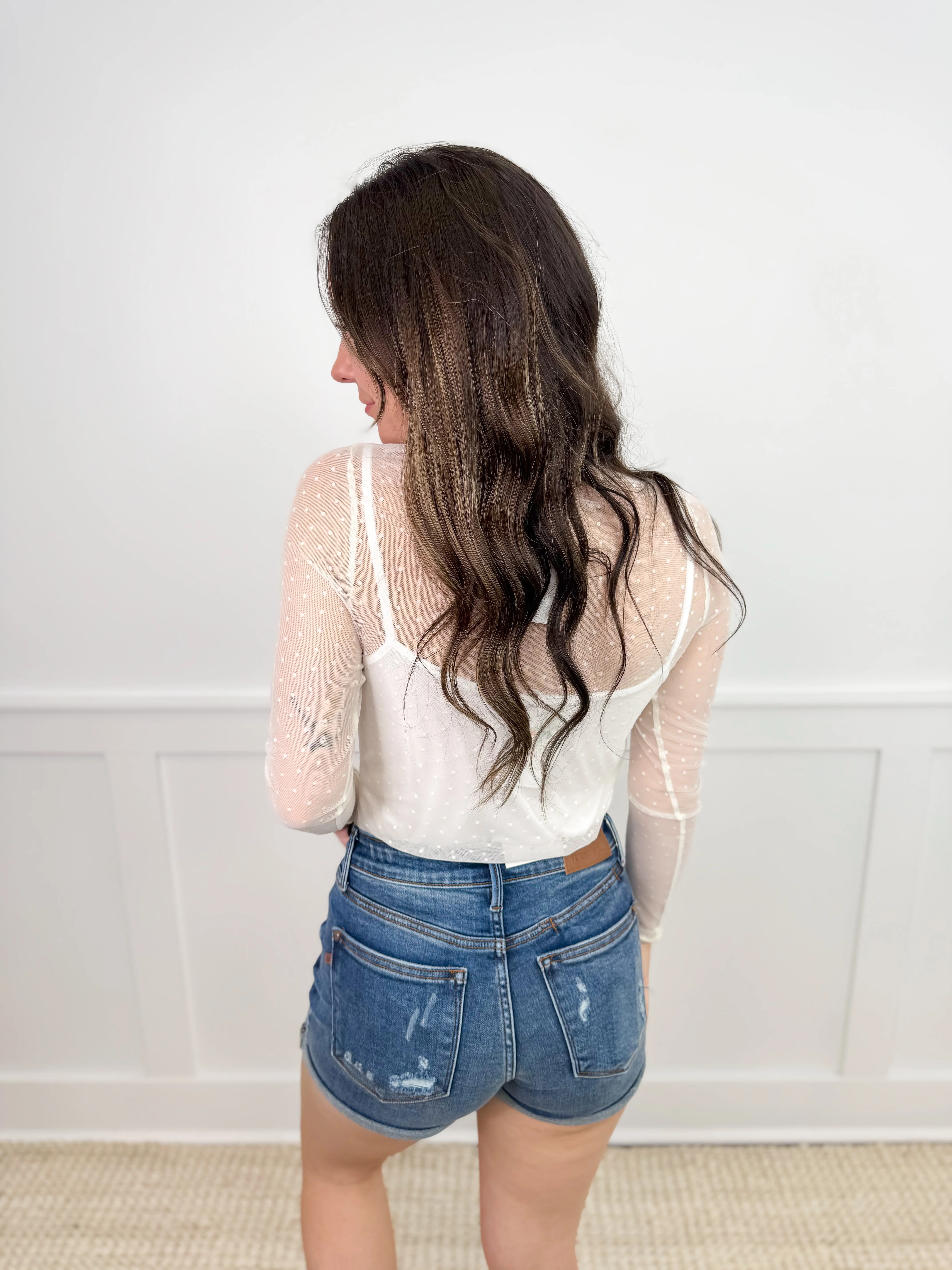 White Birch Gaining Control Sheer Mesh Long Sleeve Cream Top - Image 2
