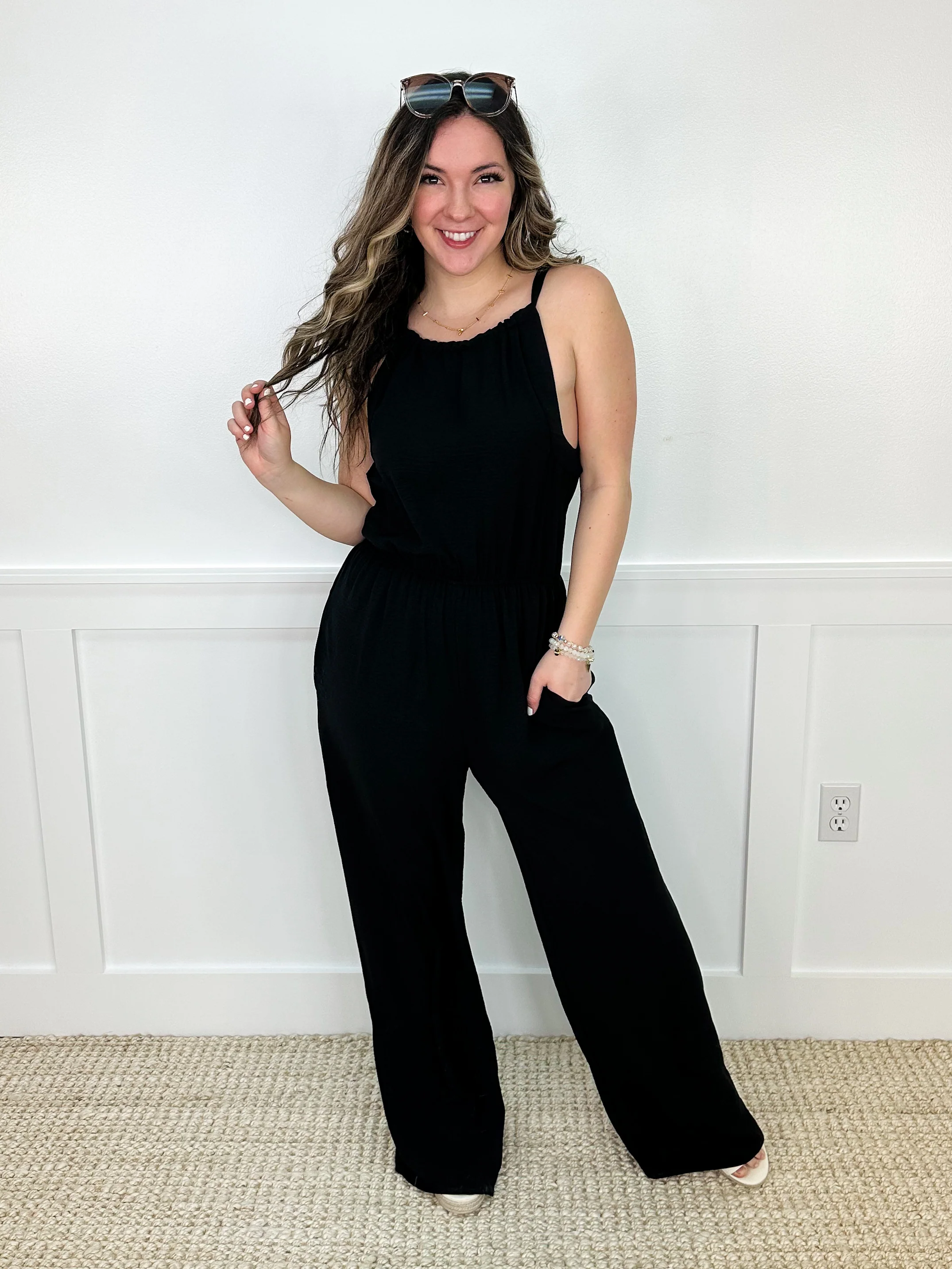 White Birch Just Keep Going Lightweight Black Jumpsuit