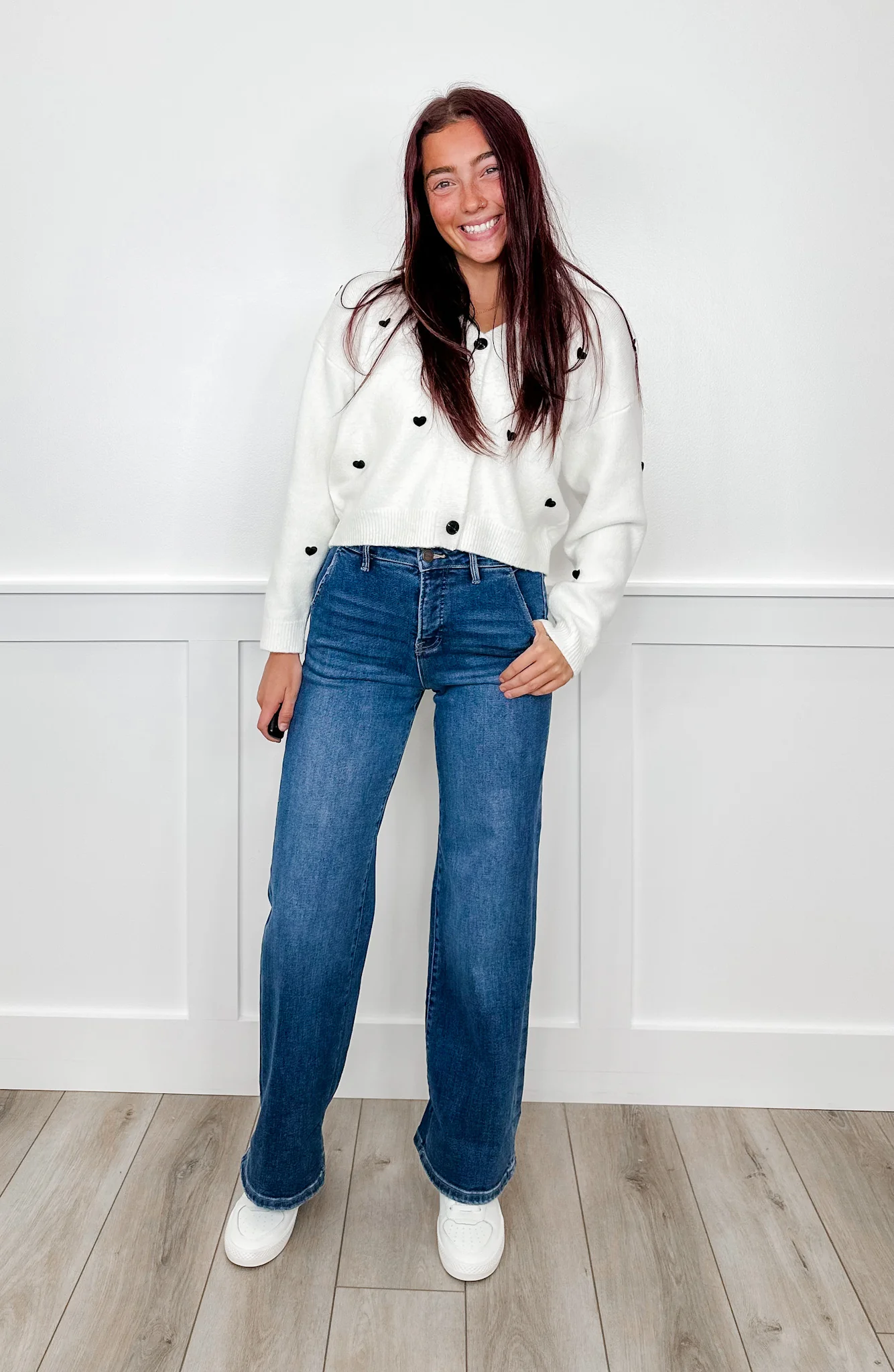 White Birch Love Plain & Simple Knit Long Sleeve White Button Up Cardigan - Image 2