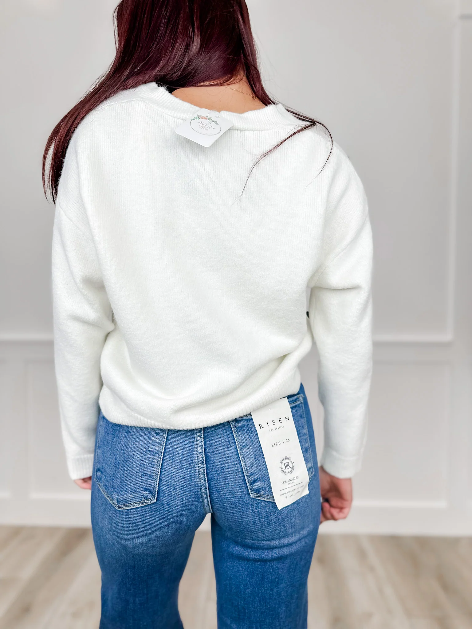 White Birch Love Plain & Simple Knit Long Sleeve White Button Up Cardigan - Image 3