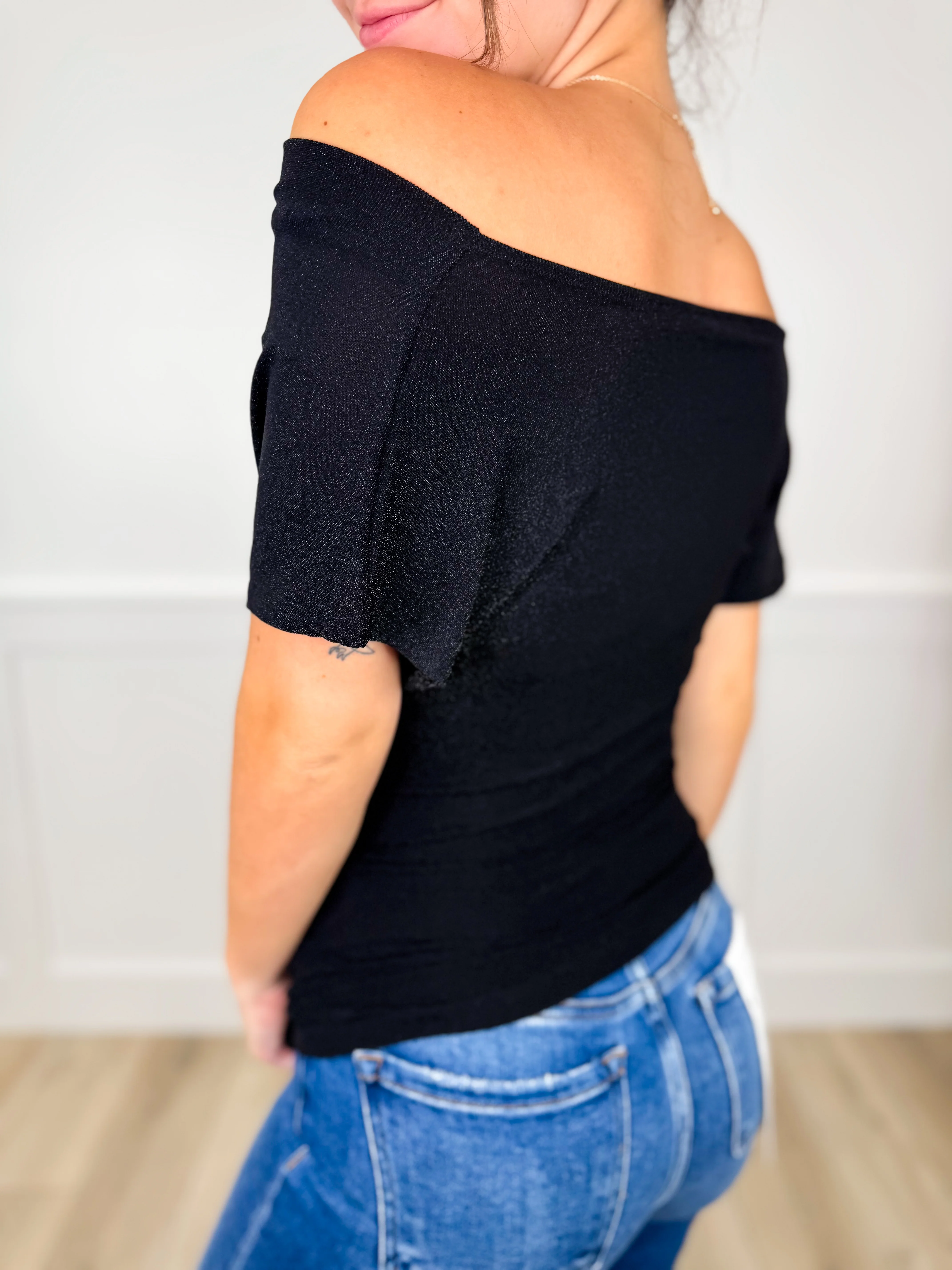 White Birch Midnight Sparkle Short Sleeve Black Top - Image 2