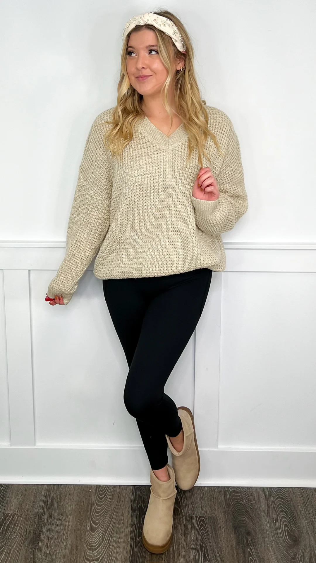 White Birch My Dearest Knit Long Sleeve Oat Sweater Top - Image 4